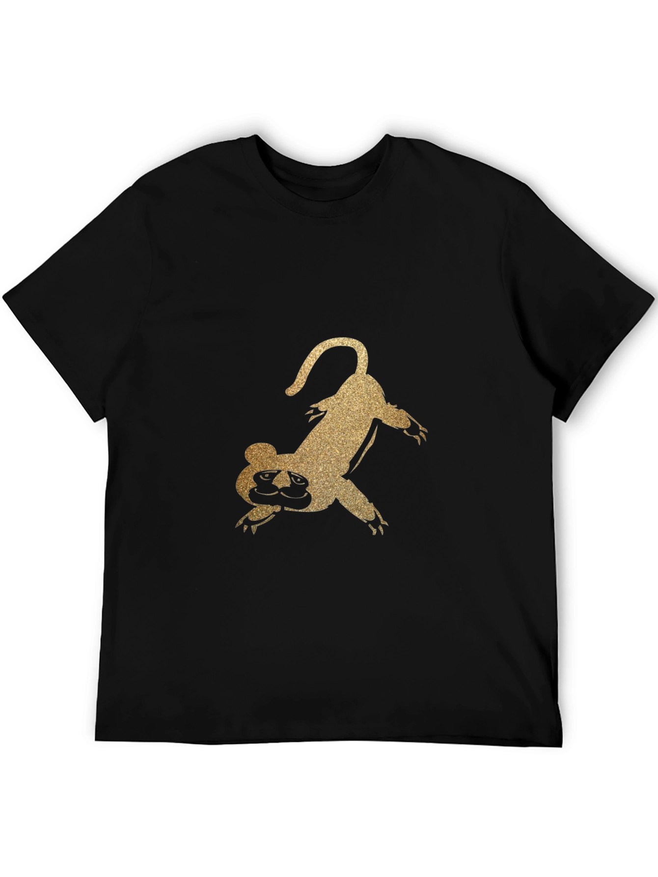 Golden Glitter Lemur Graphic Black T-Shirt