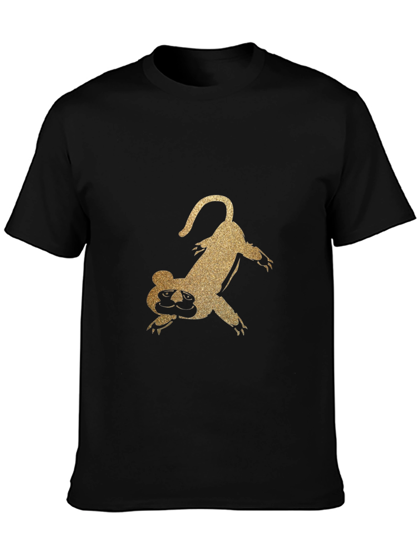 Golden Glitter Lemur Graphic Black T-Shirt