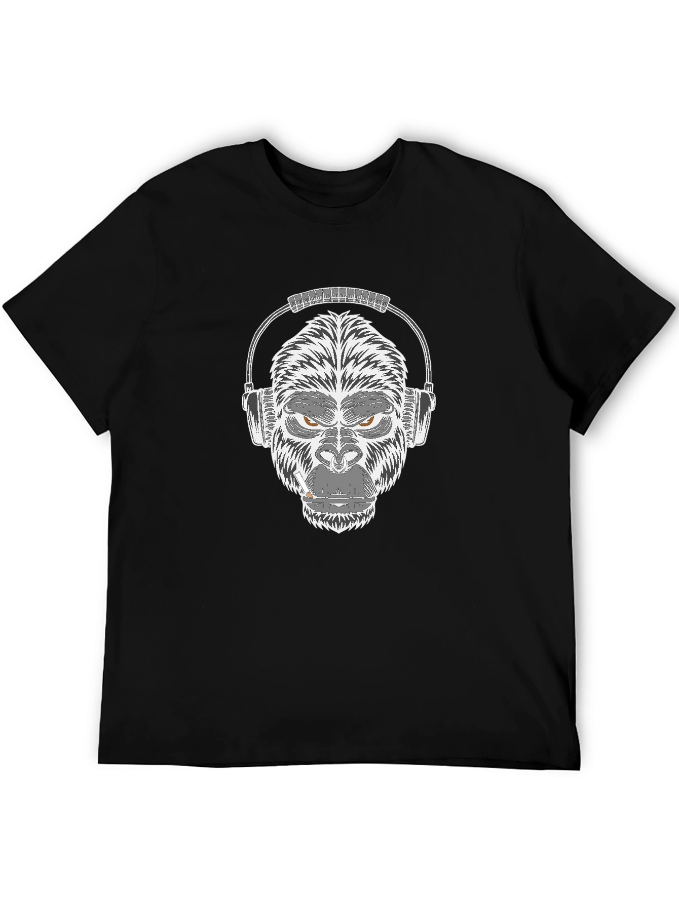 Cool Gorilla with Headphones Black T-Shirt