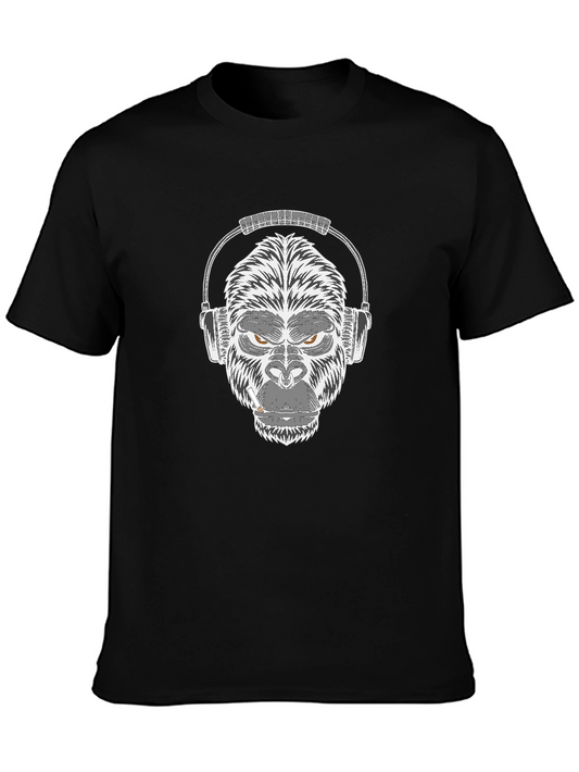 Cool Gorilla with Headphones Black T-Shirt