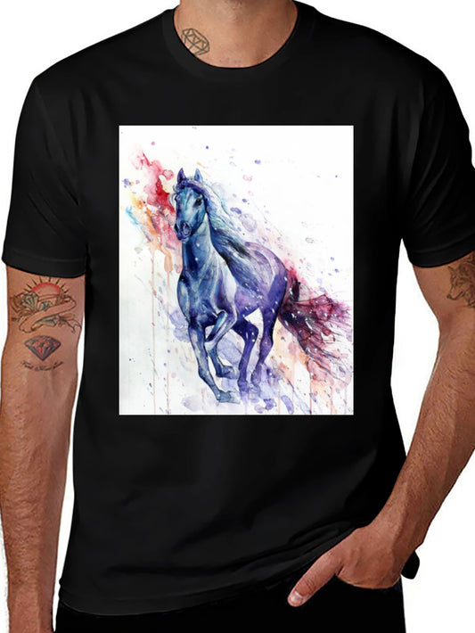 Horse Watercolor Art Black T-Shirt