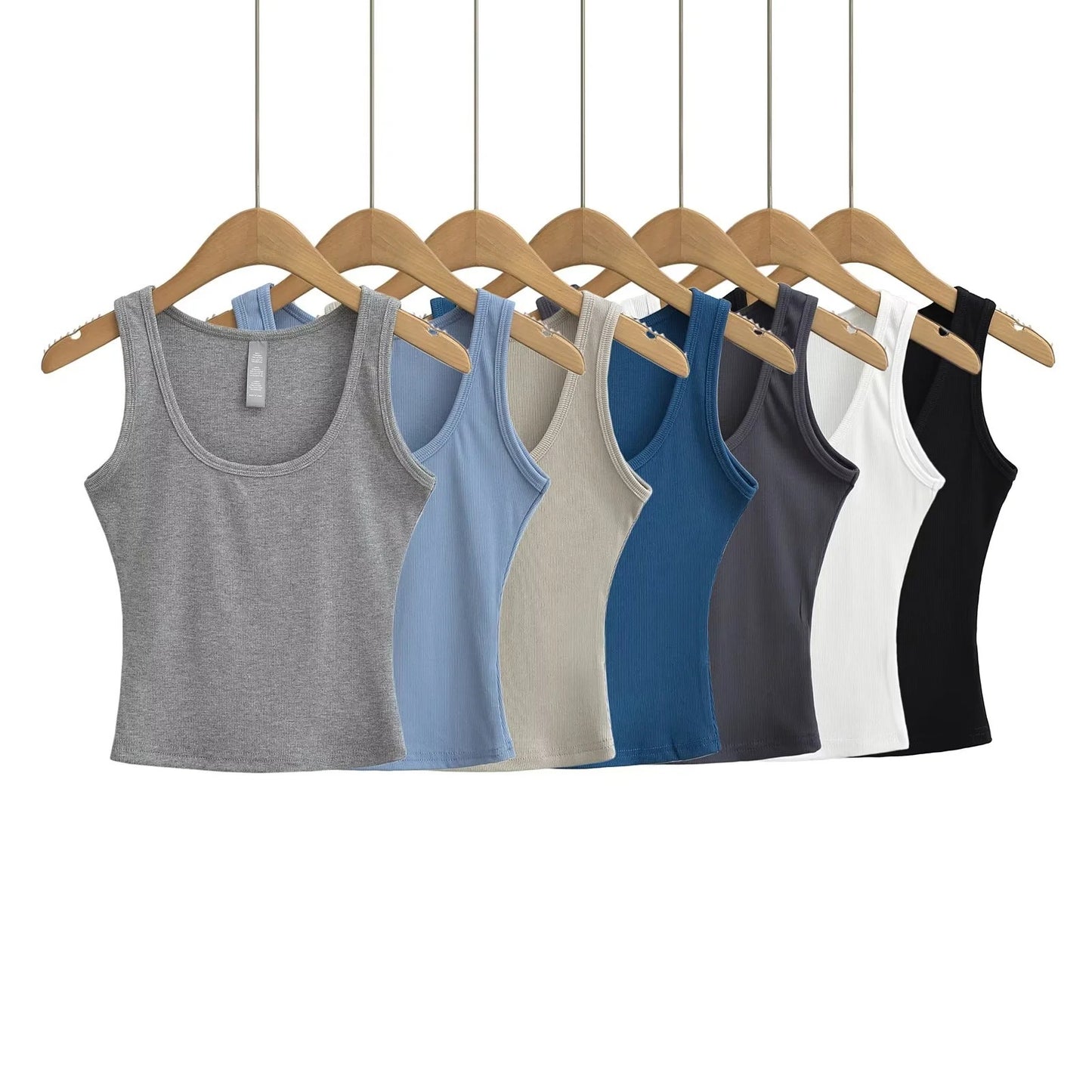 U-neck slim fit short sleeveless vest women's solid color tight suspender top
