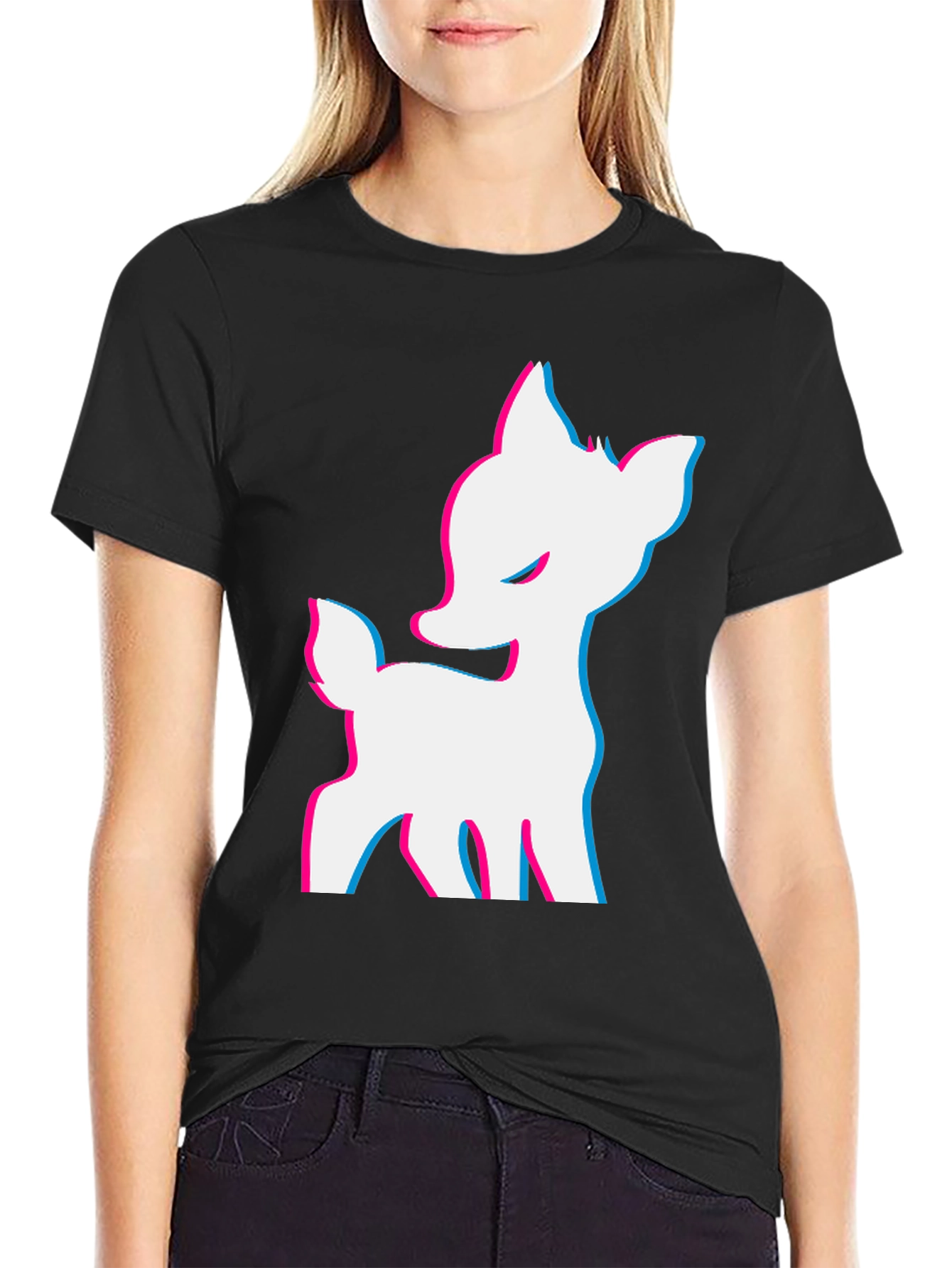 Deer Glitch Tee - Black Graphic T-Shirt