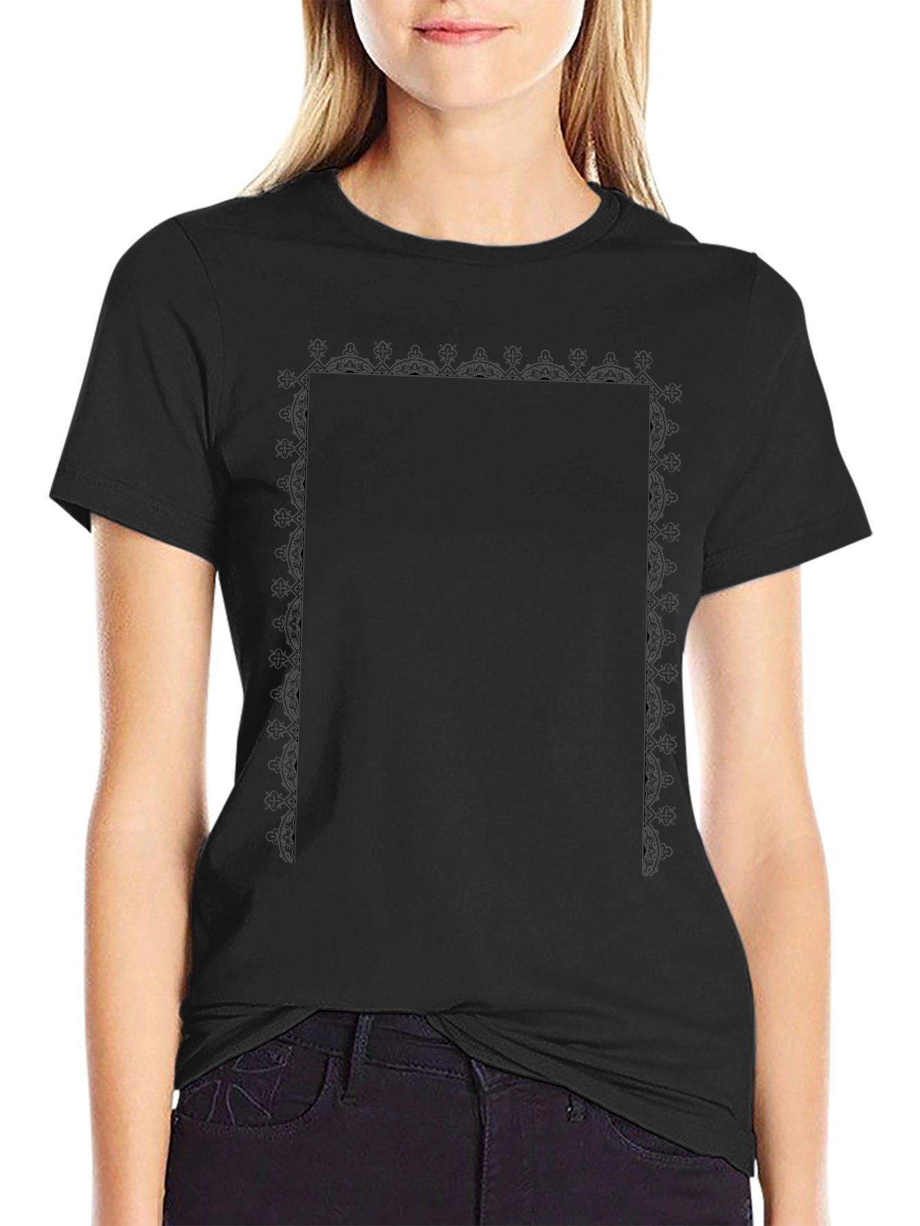 Classic Black Tee with Intricate Trim