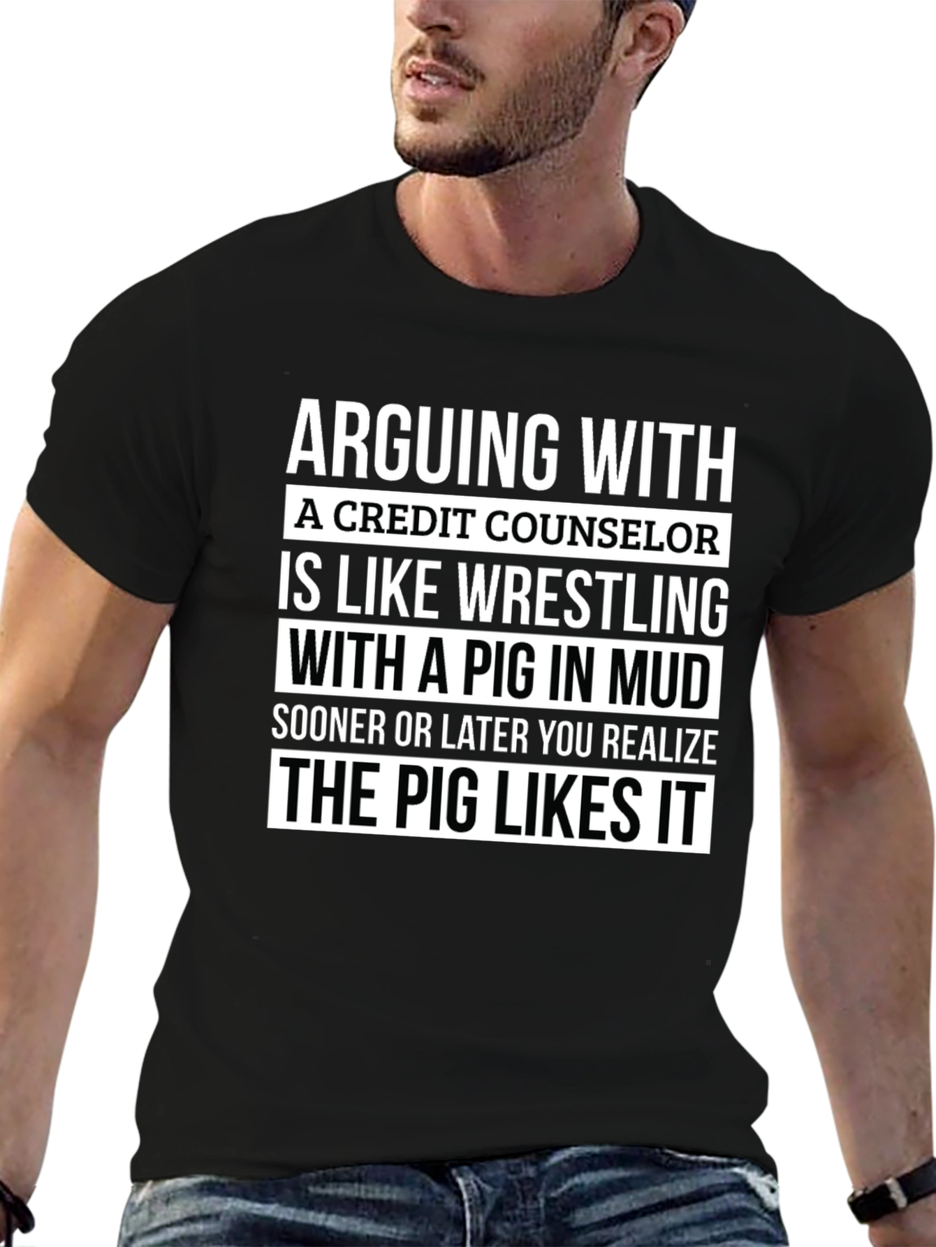 Credit Counselor Pig T-Shirt - Arguing Funny Tee