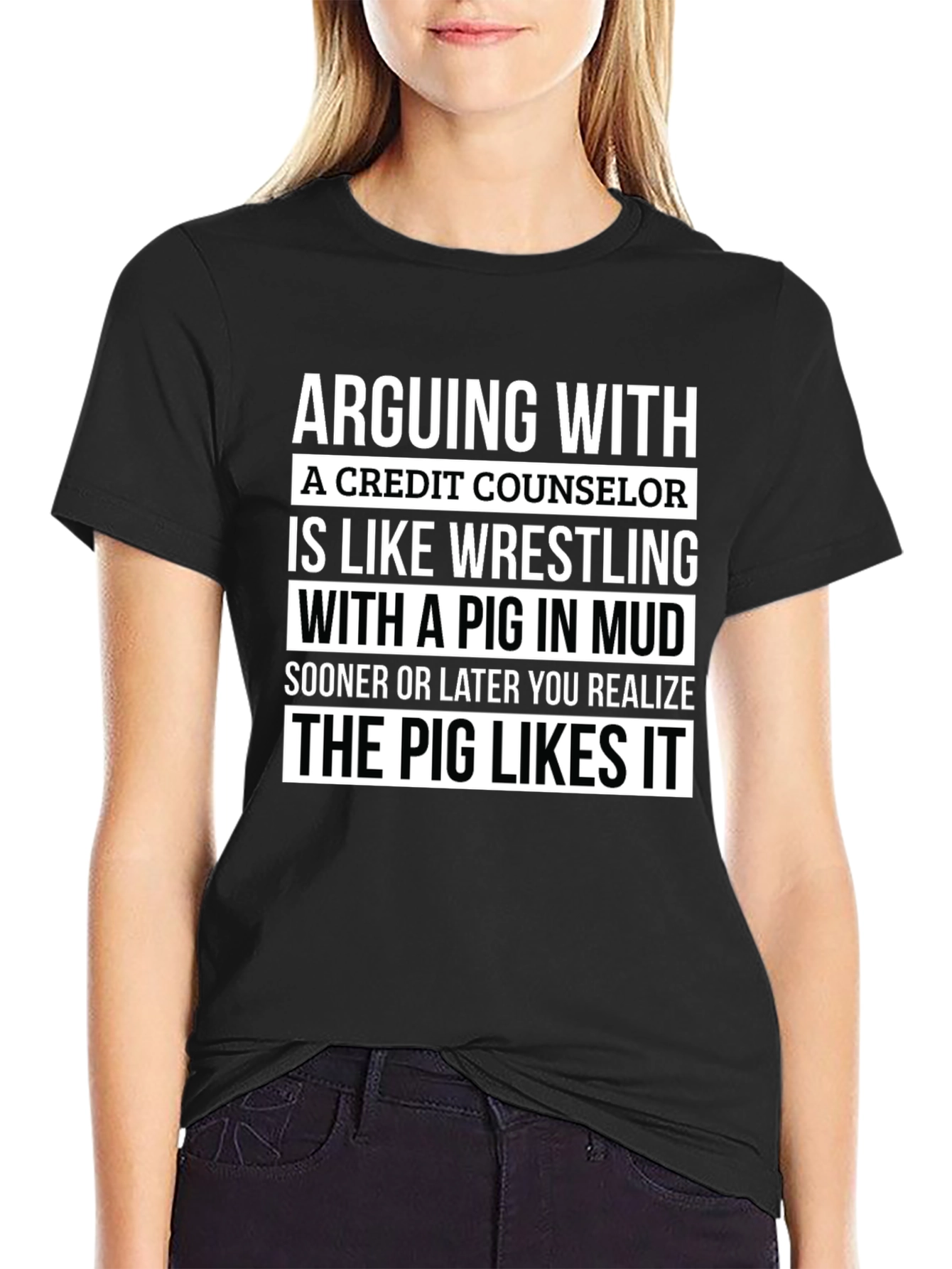 Credit Counselor Pig T-Shirt - Arguing Funny Tee