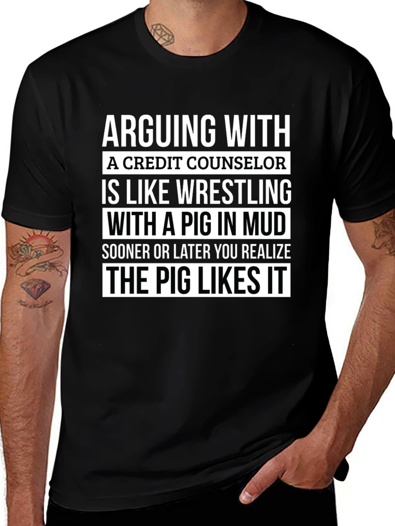 Credit Counselor Pig T-Shirt - Arguing Funny Tee