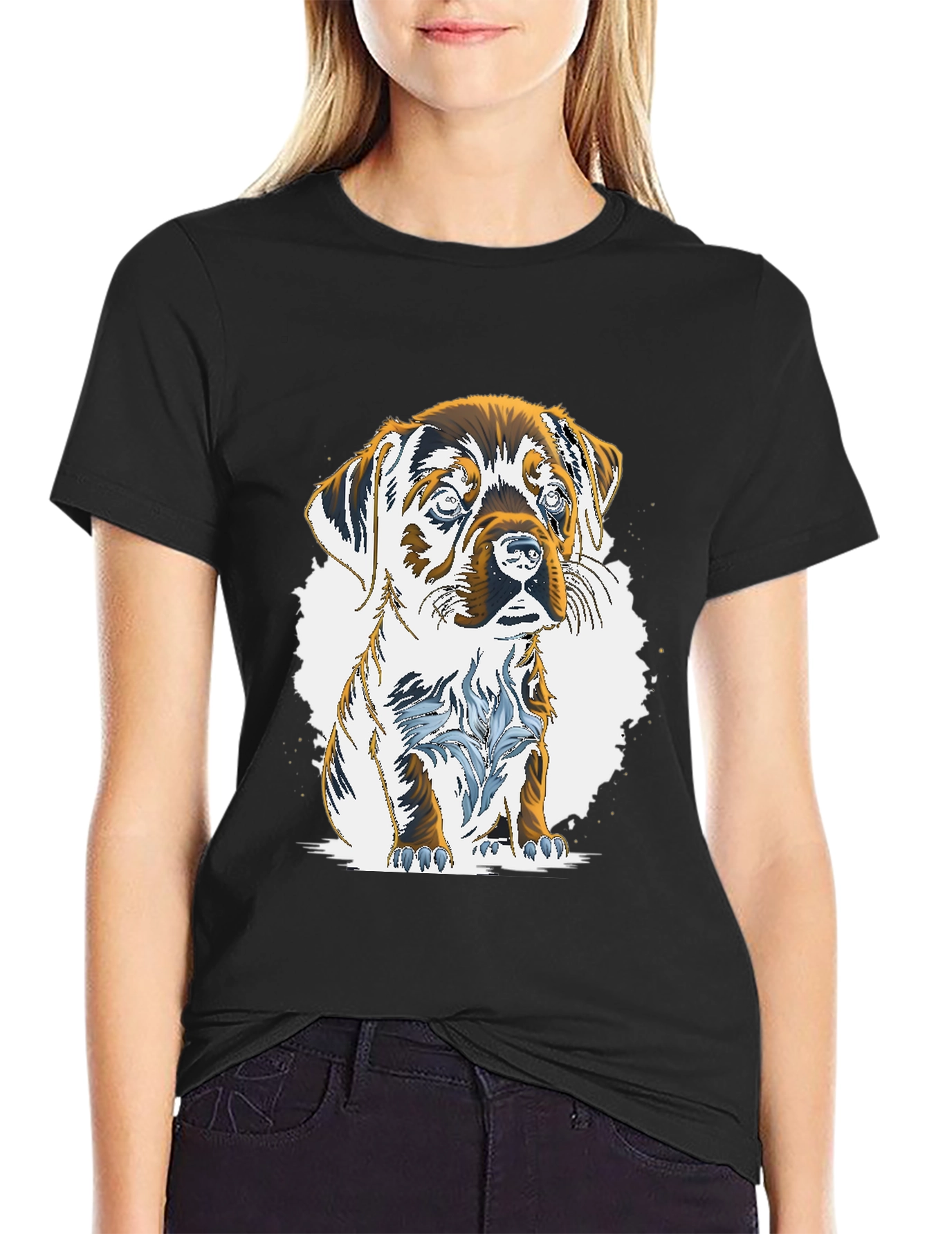 Puppy Graphic Tee - Mens Casual Black T-Shirt
