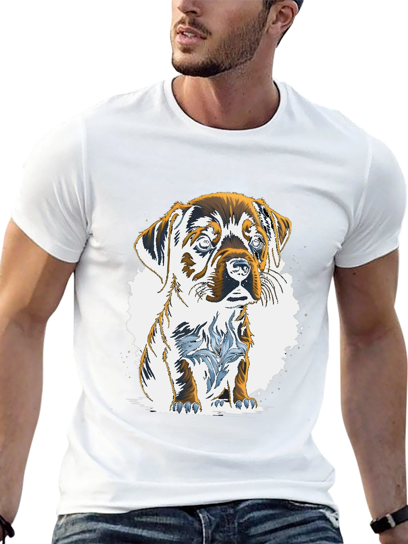 Puppy Graphic Tee - Mens Casual Black T-Shirt