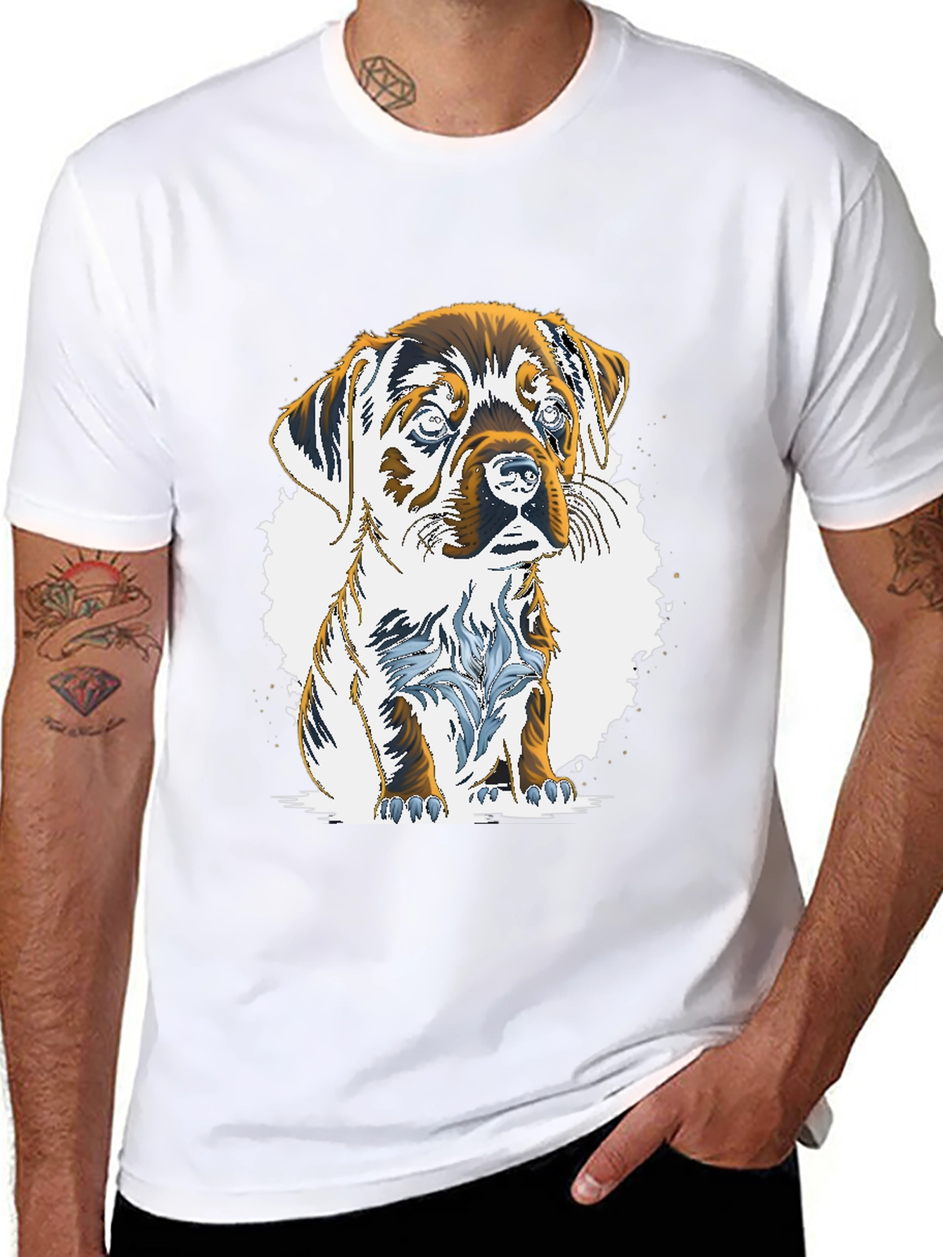 Puppy Graphic Tee - Mens Casual Black T-Shirt