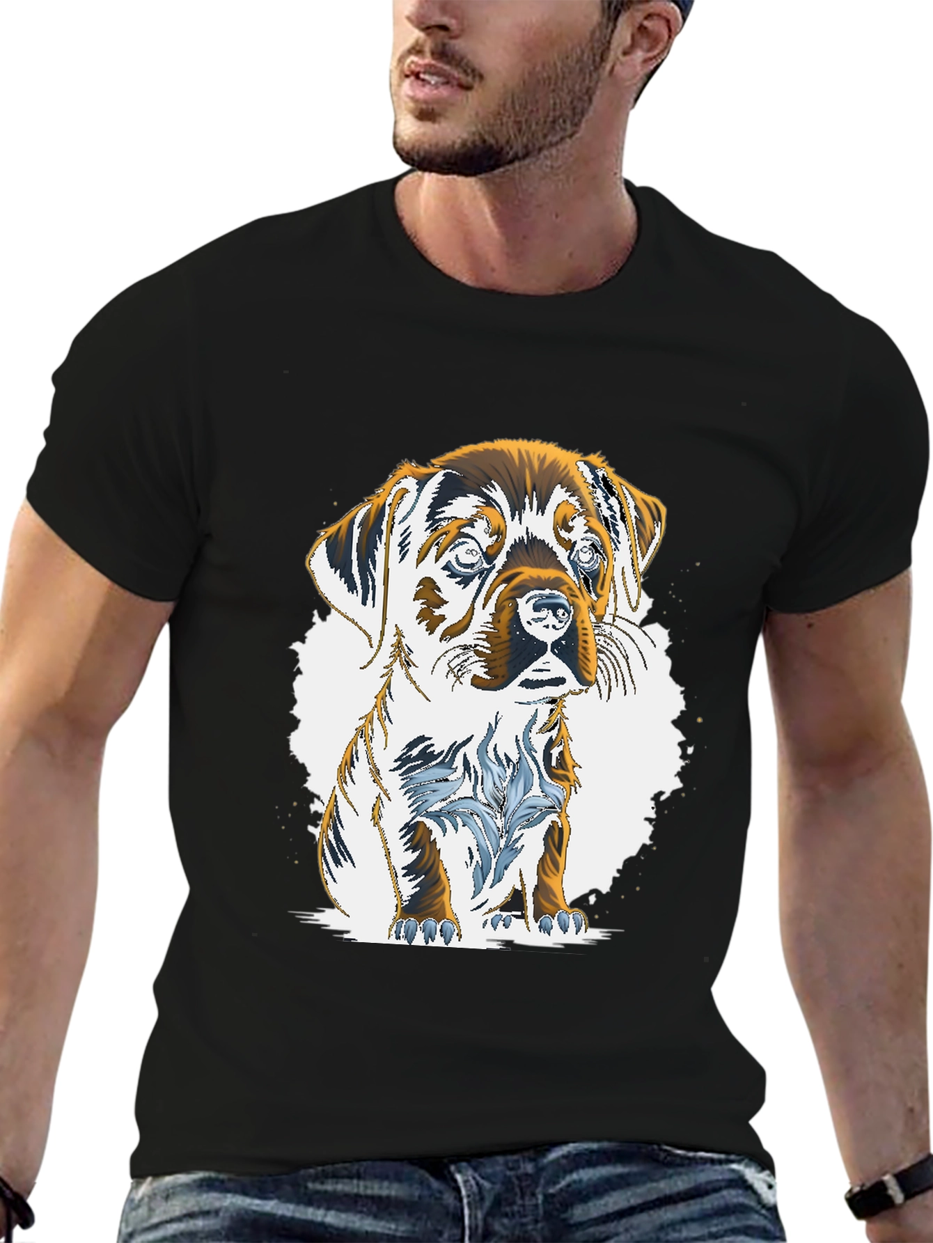 Puppy Graphic Tee - Mens Casual Black T-Shirt