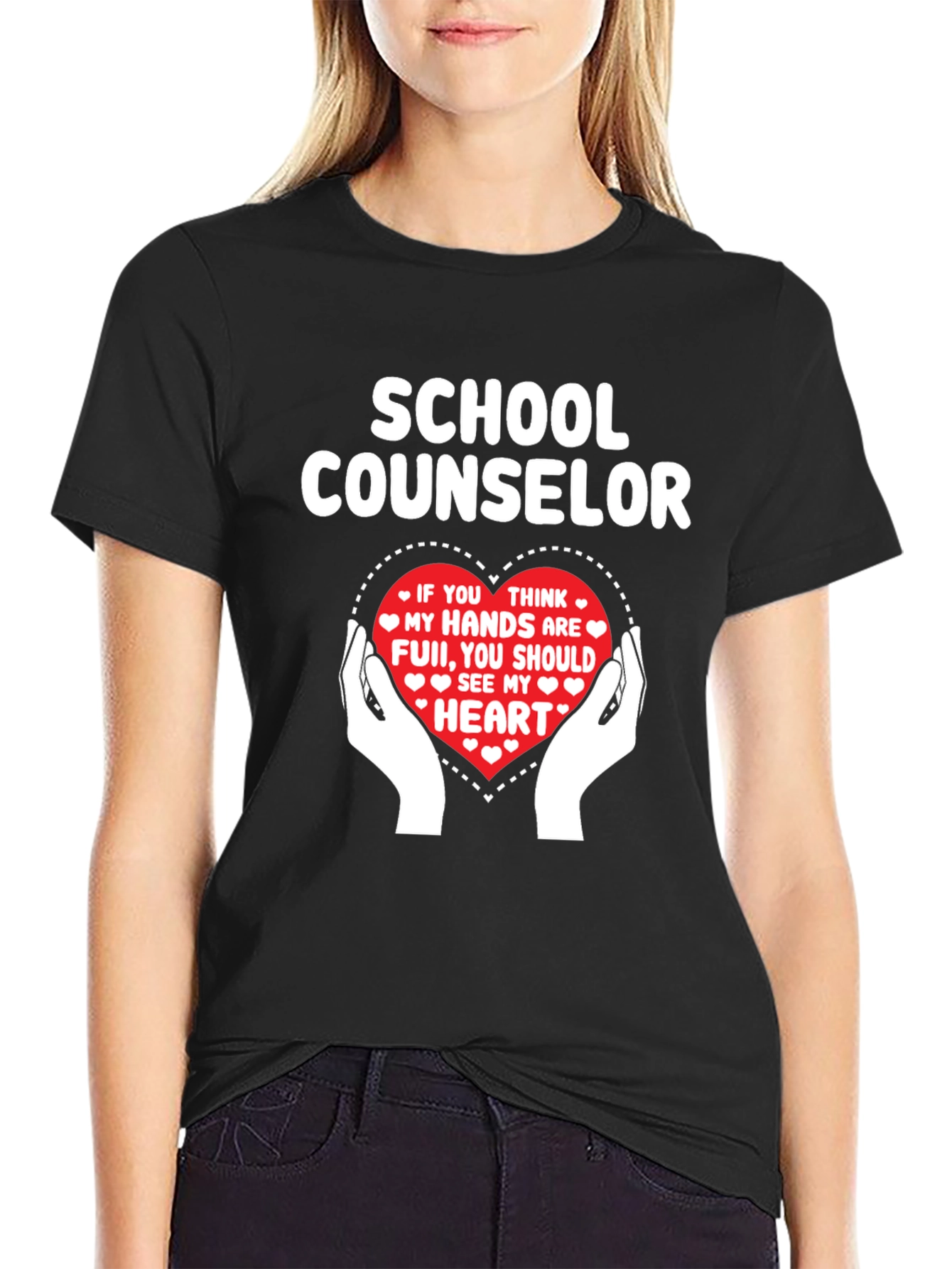 School Counselor Heart Hands Graphic T-Shirt