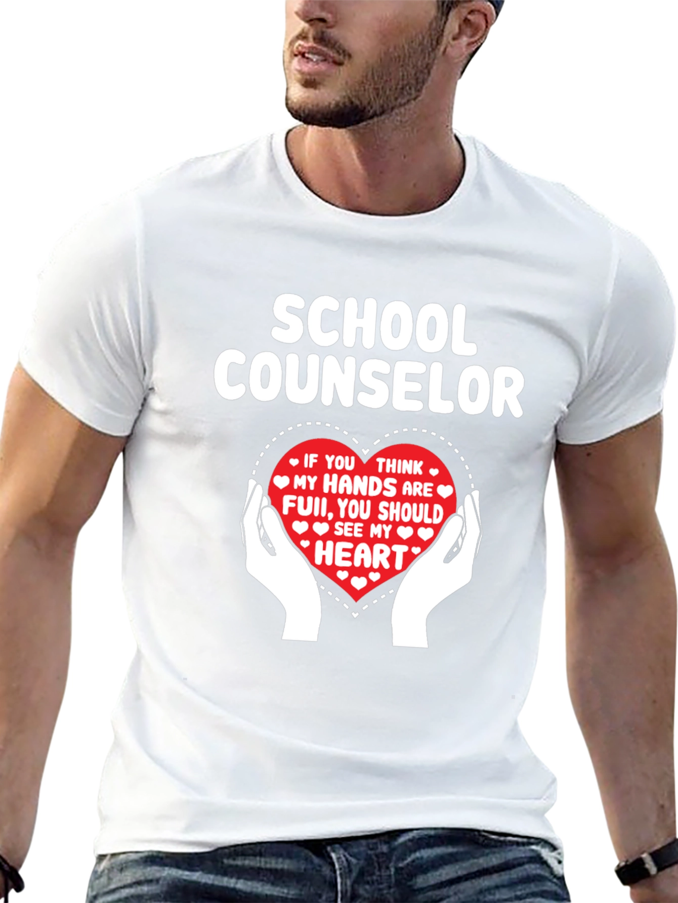 School Counselor Heart Hands Graphic T-Shirt
