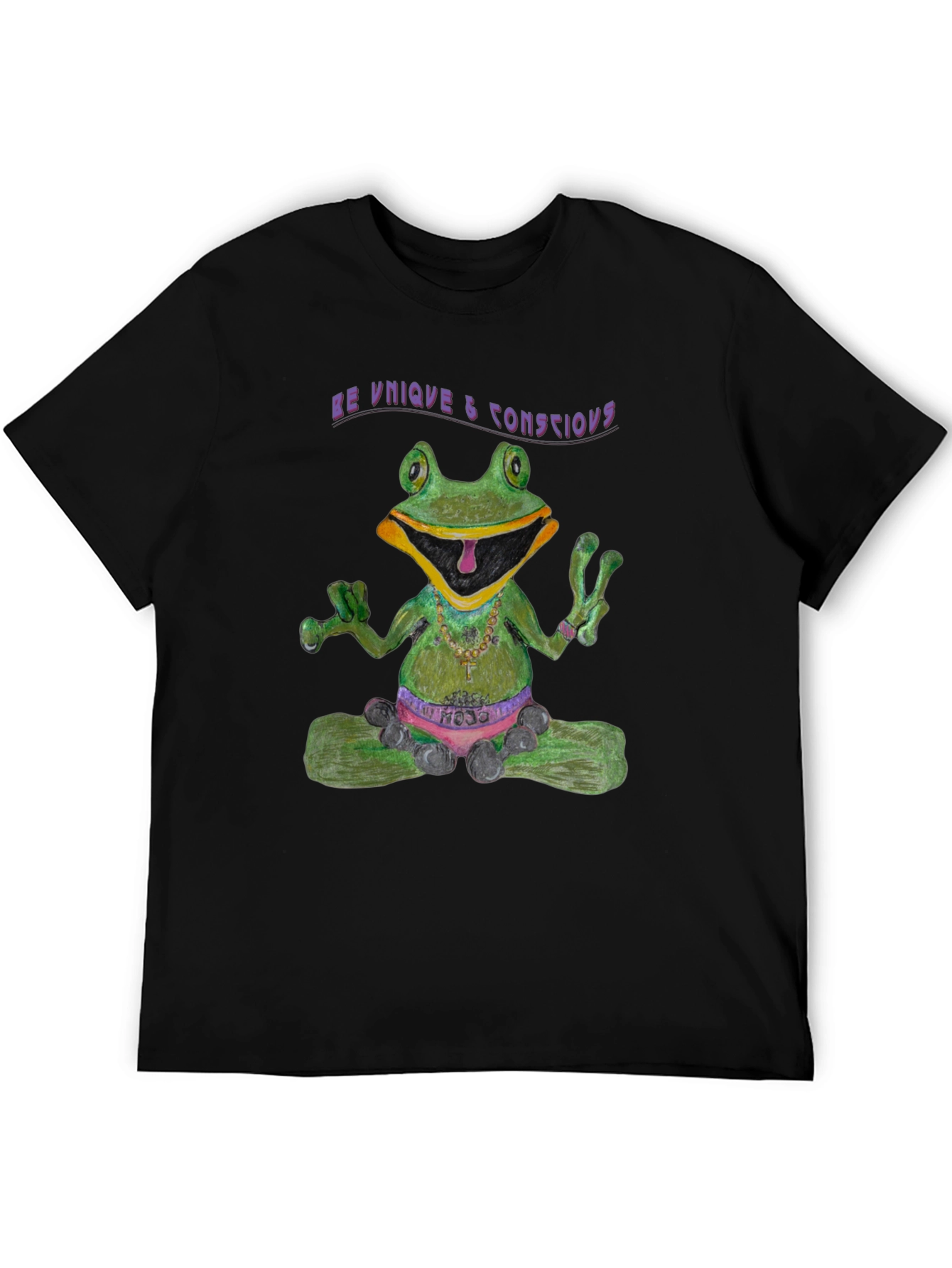 Zen Frog Tee: Be Unique & Conscious Black T-Shirt