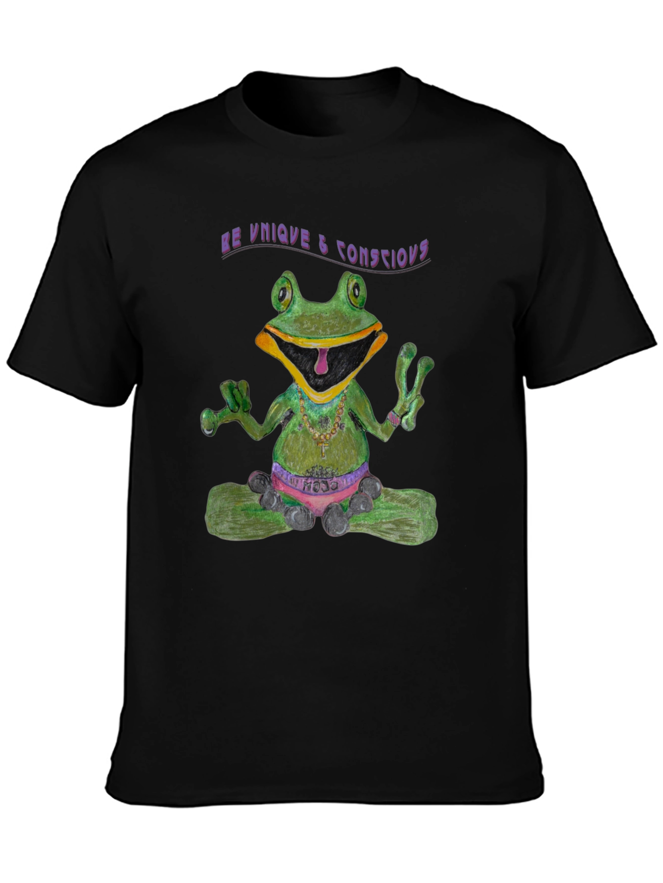 Zen Frog Tee: Be Unique & Conscious Black T-Shirt