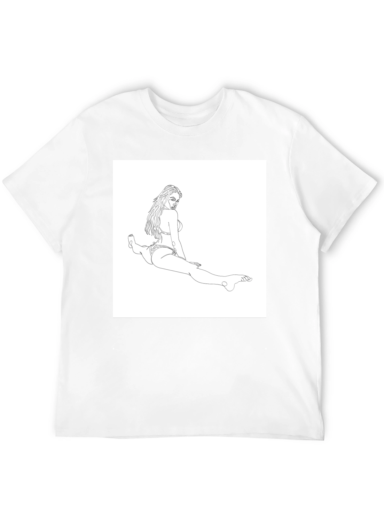 Line Art Bikini Girl on Black T-Shirt