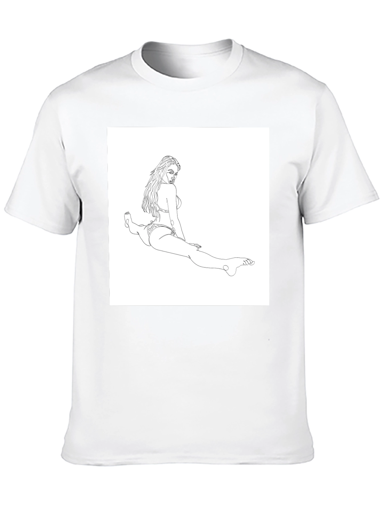 Line Art Bikini Girl on Black T-Shirt