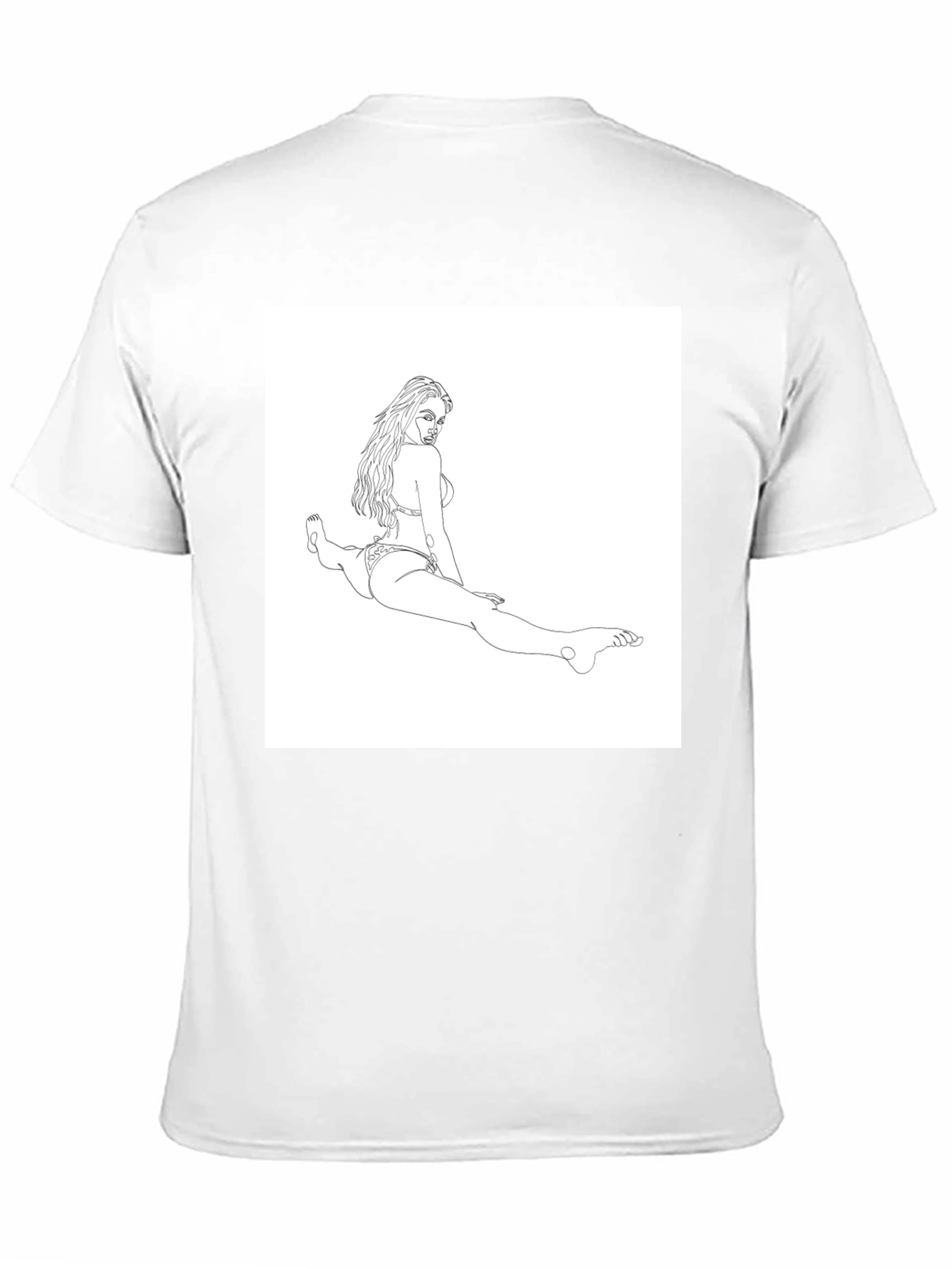 Line Art Bikini Girl on Black T-Shirt