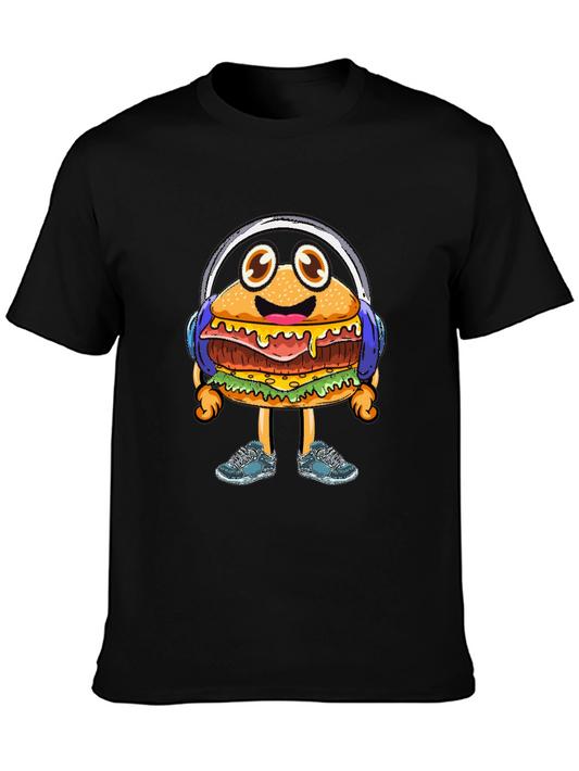 Burger Beats T-Shirt: Groovy Cartoon Foodie Tee