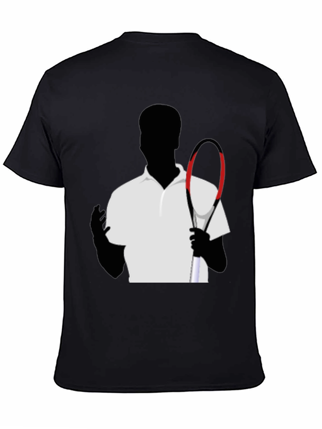 Tennis Player Silhouette Graphic Tee - Black Cotton Shirt