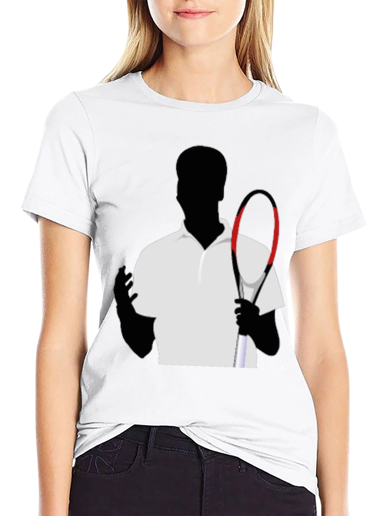 Tennis Player Silhouette Graphic Tee - Black Cotton Shirt