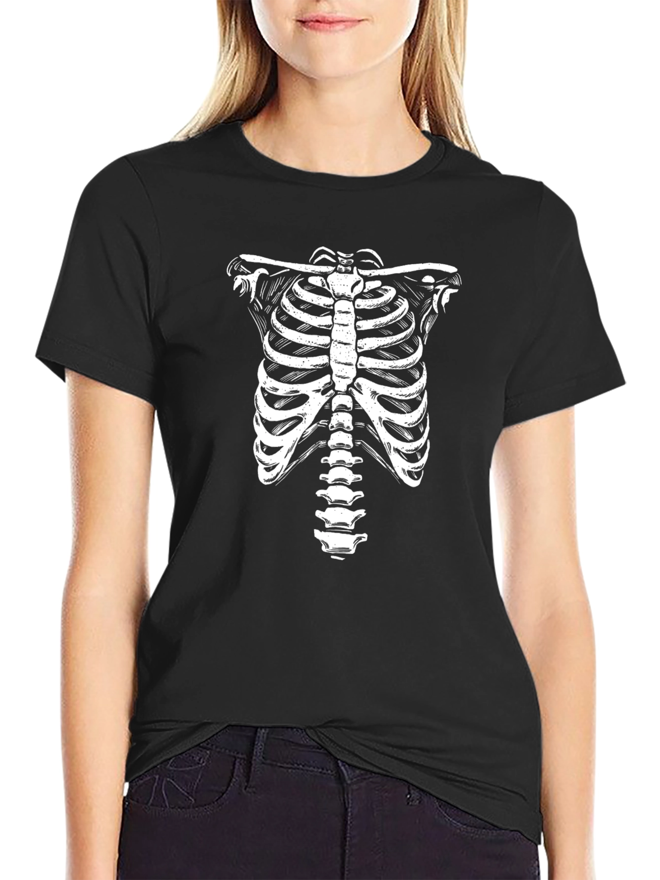Skeleton Ribcage Graphic Tee - Black Cotton T-Shirt