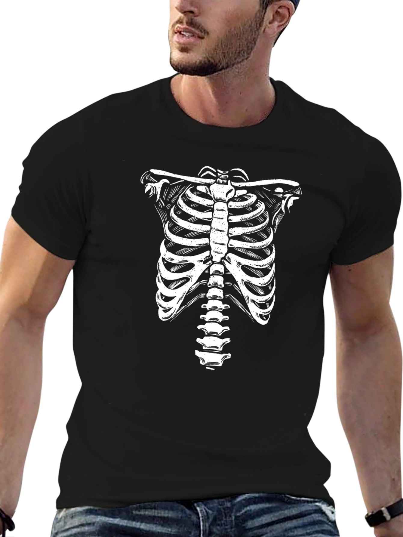 Skeleton Ribcage Graphic Tee - Black Cotton T-Shirt