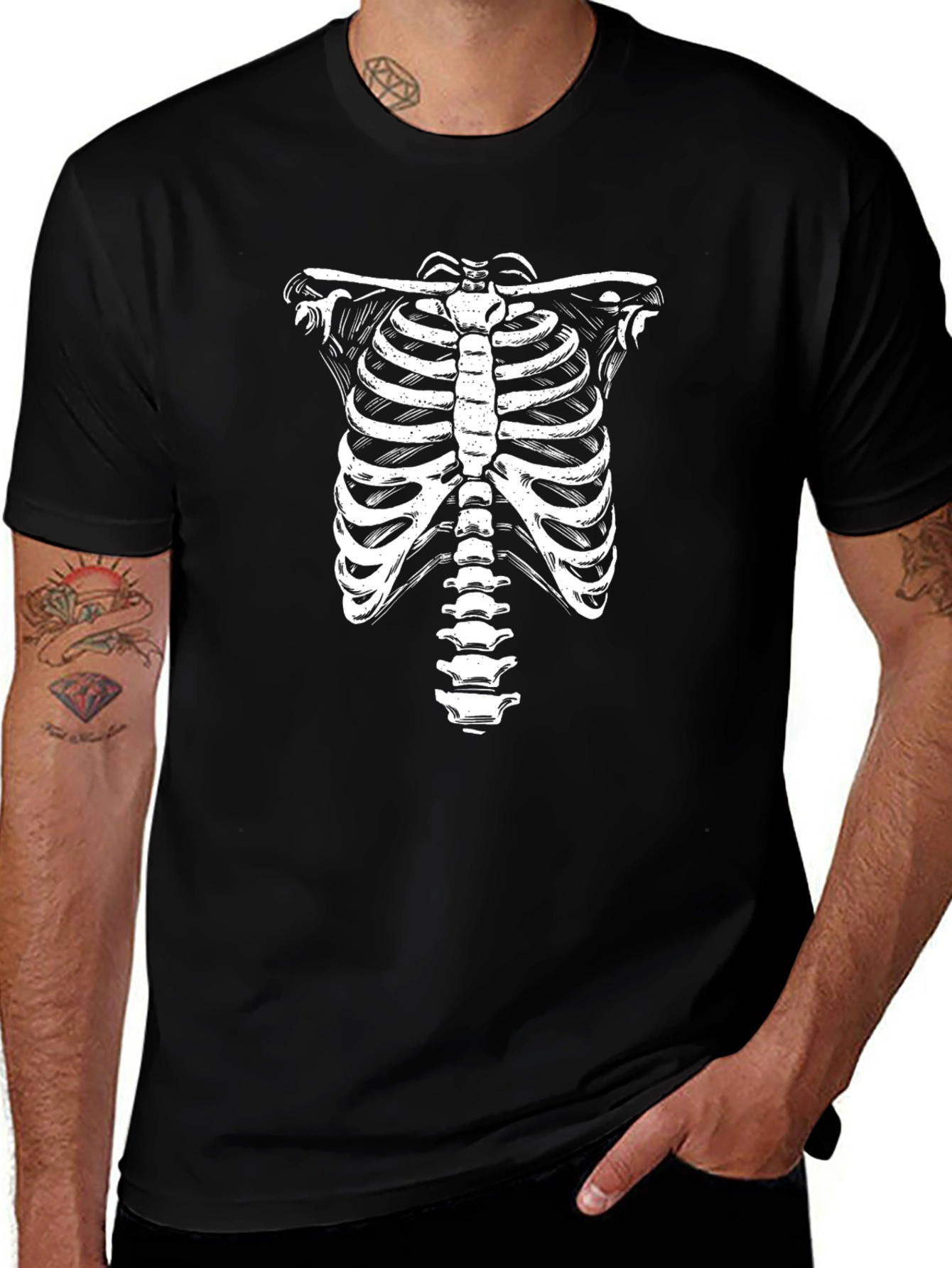 Skeleton Ribcage Graphic Tee - Black Cotton T-Shirt