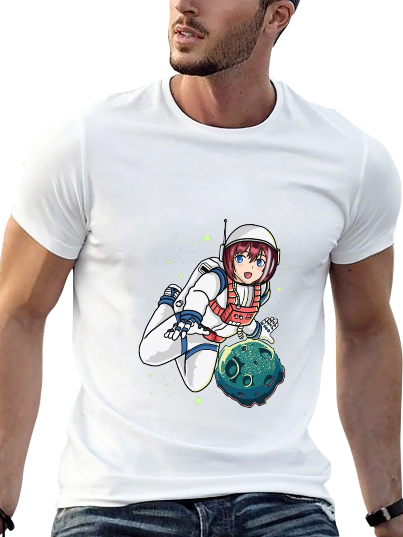 Astronaut Anime Graphic Tee - Black Cotton T-Shirt