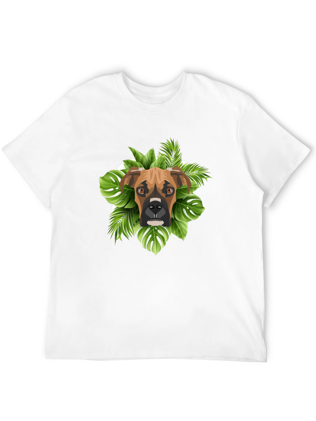 Boxer Dog Tropical Leaves Graphic T-Shirt