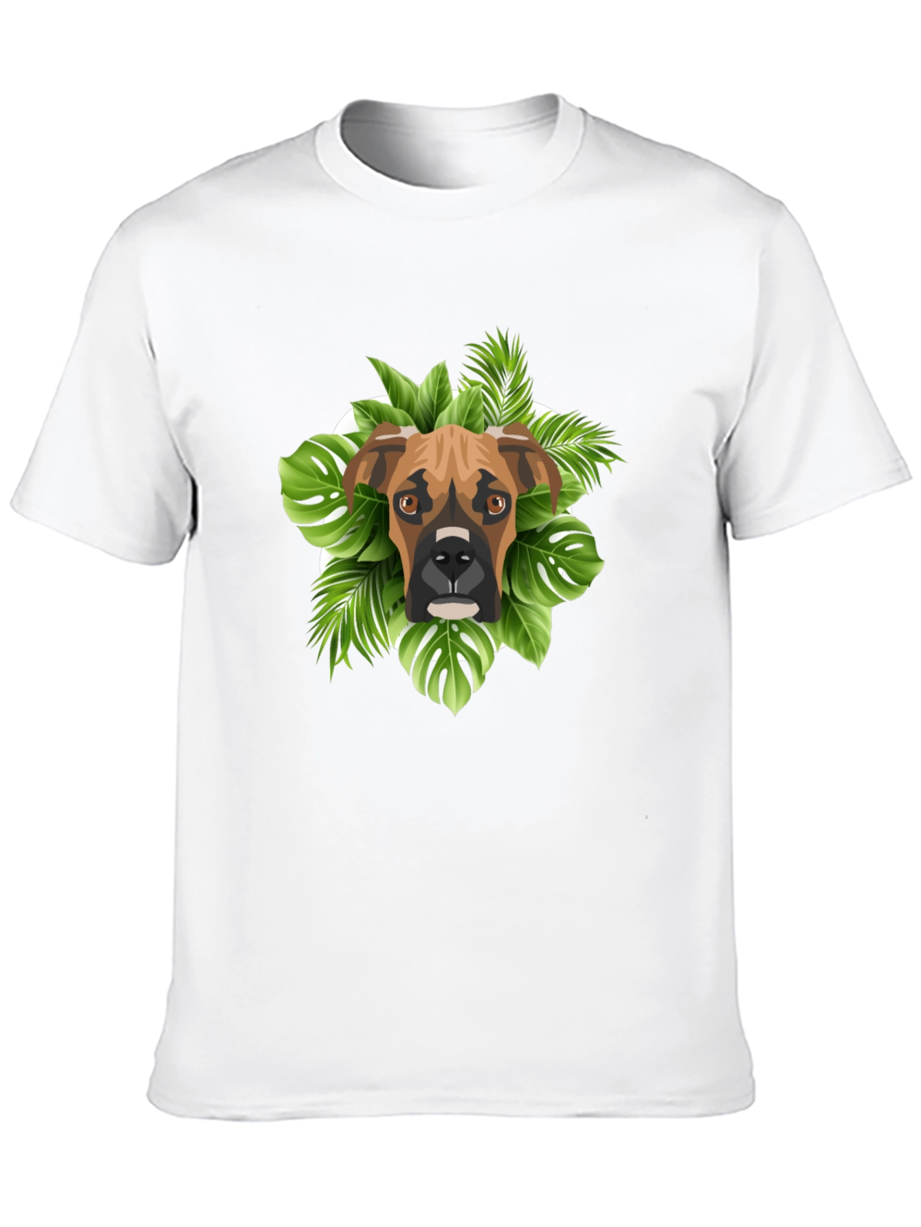 Boxer Dog Tropical Leaves Graphic T-Shirt