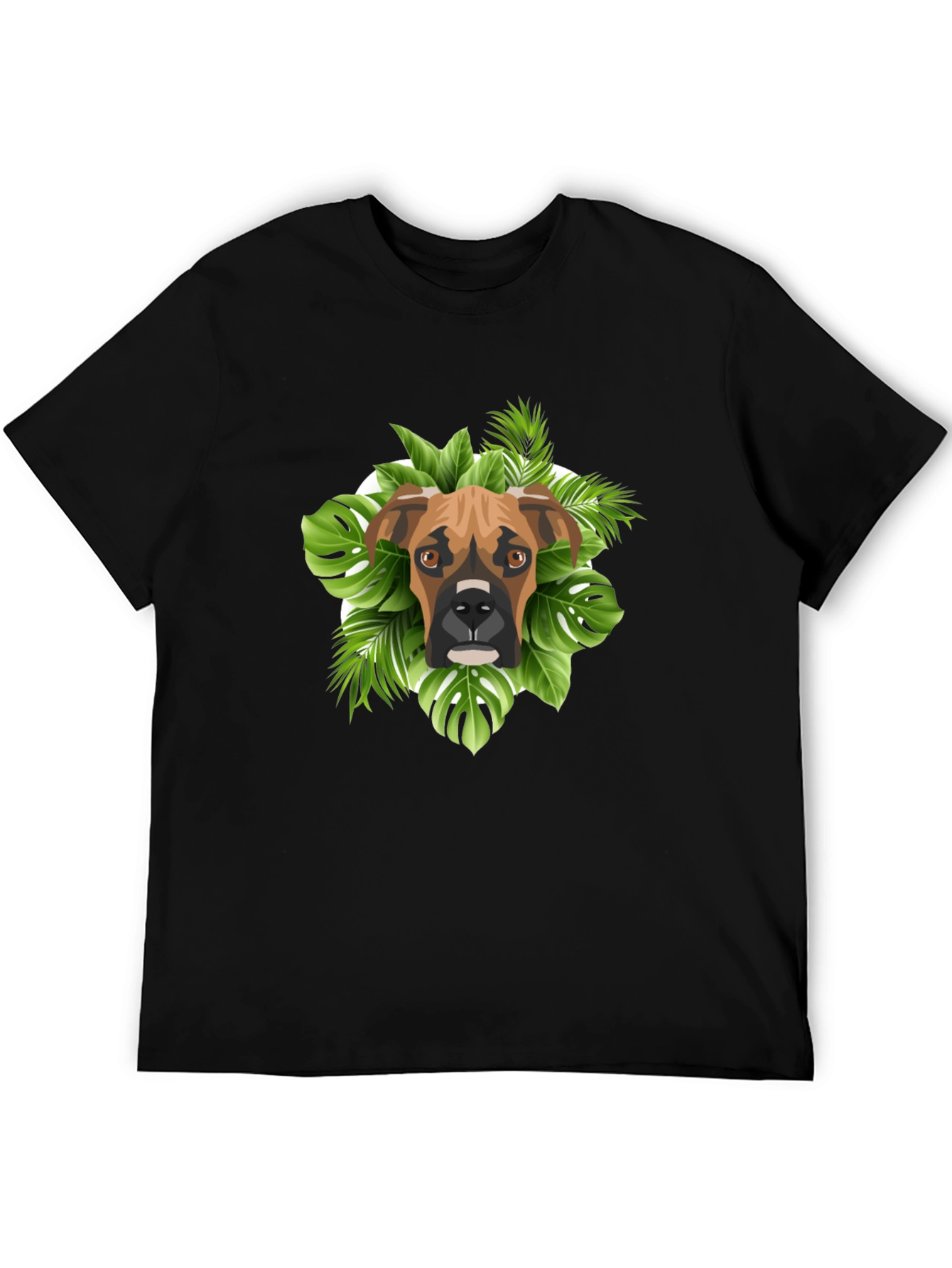 Boxer Dog Tropical Leaves Graphic T-Shirt