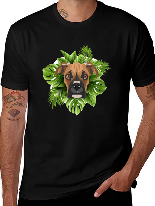 Boxer Dog Tropical Leaves Graphic T-Shirt