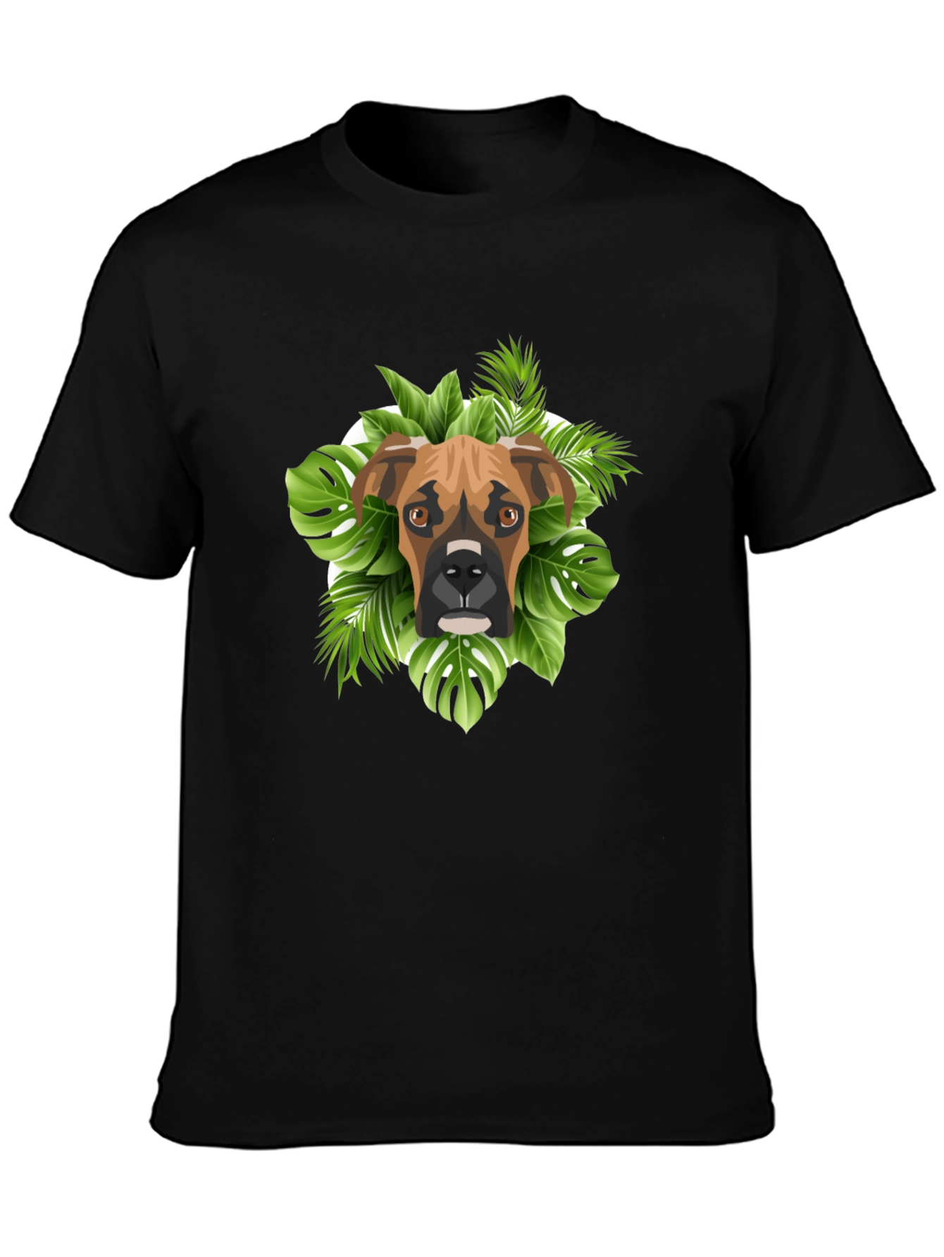 Boxer Dog Tropical Leaves Graphic T-Shirt