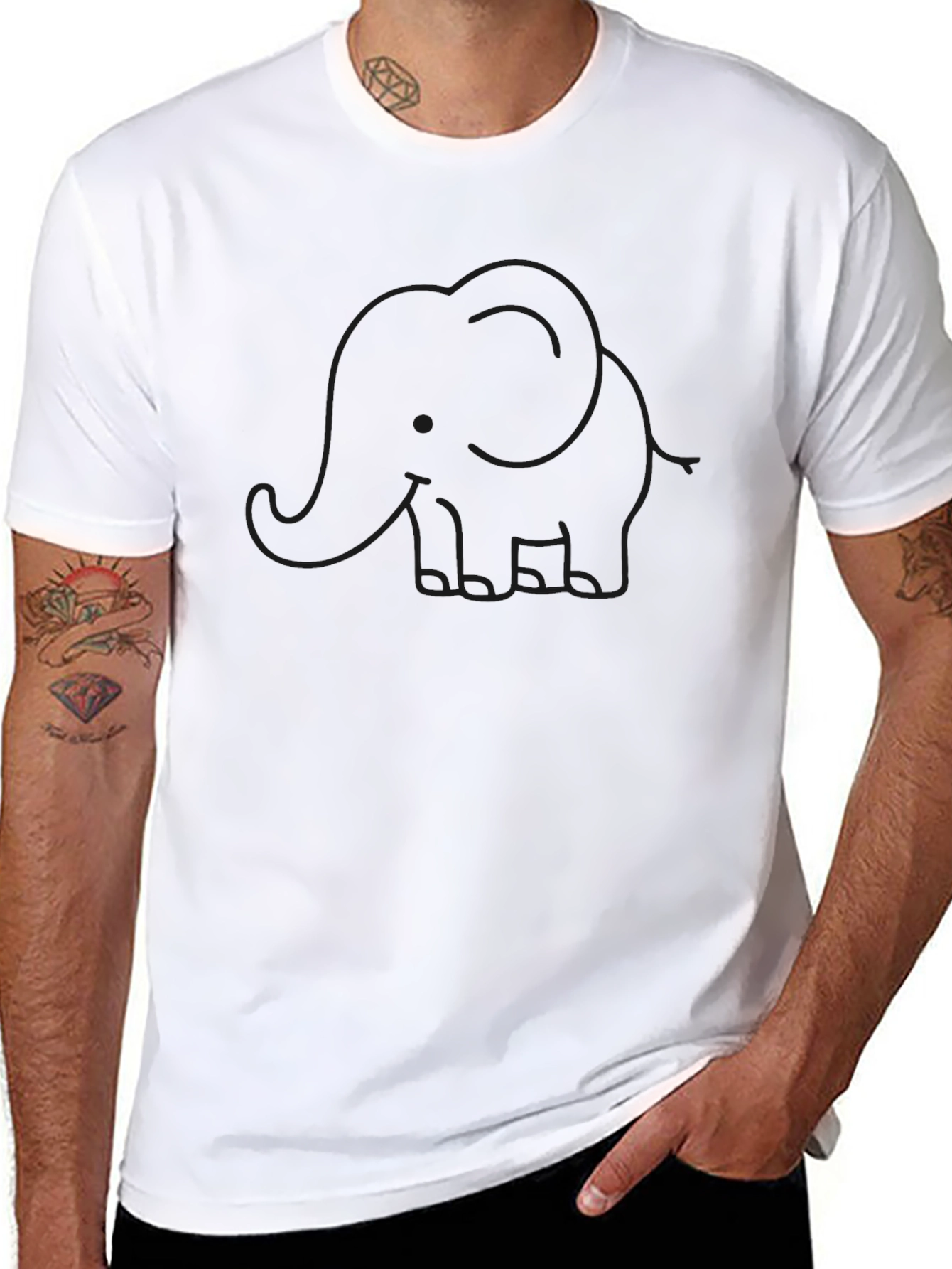 Elephant Outline Graphic Print Black T-Shirt