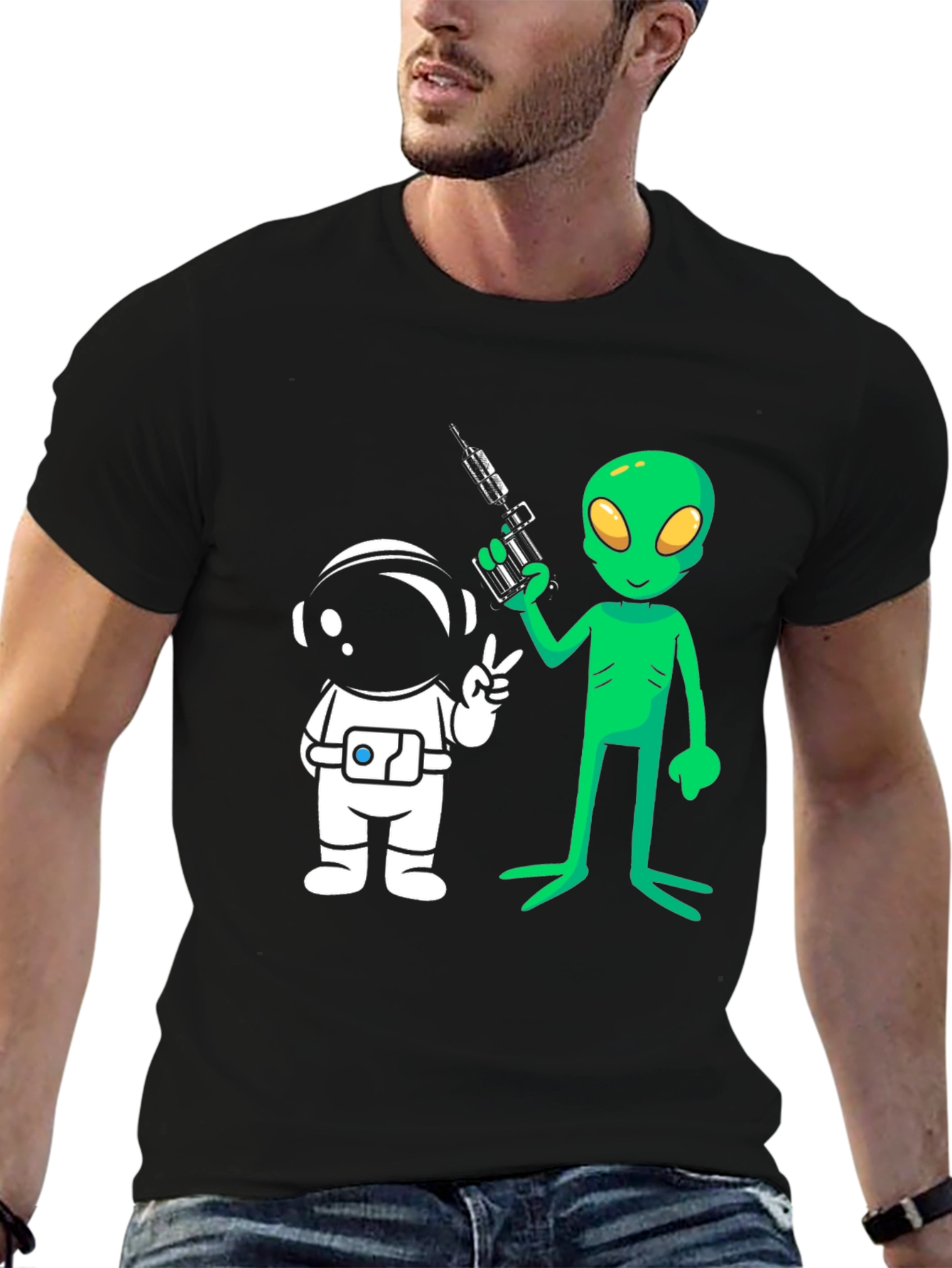 Alien & Astronaut Graphic Tee - Black