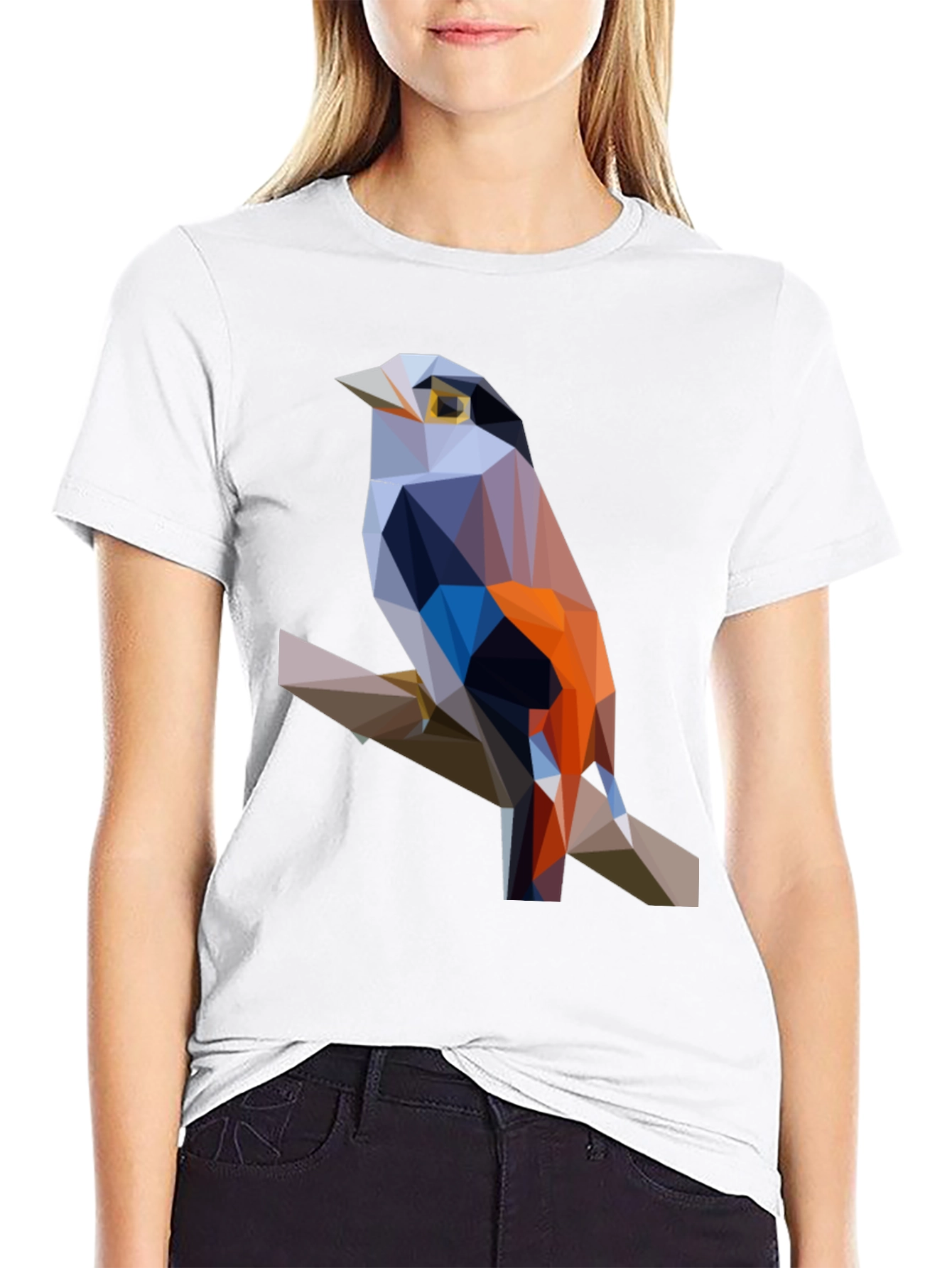 Geometric Bird Print Black T-Shirt