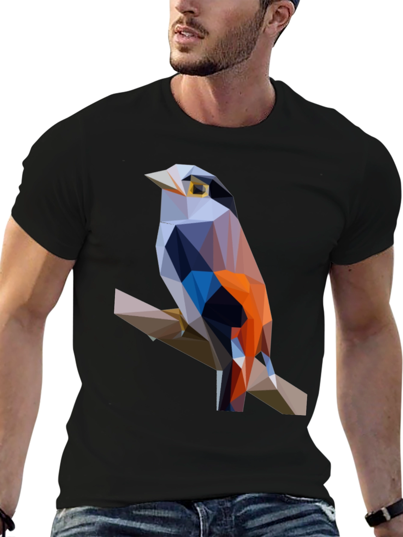 Geometric Bird Print Black T-Shirt