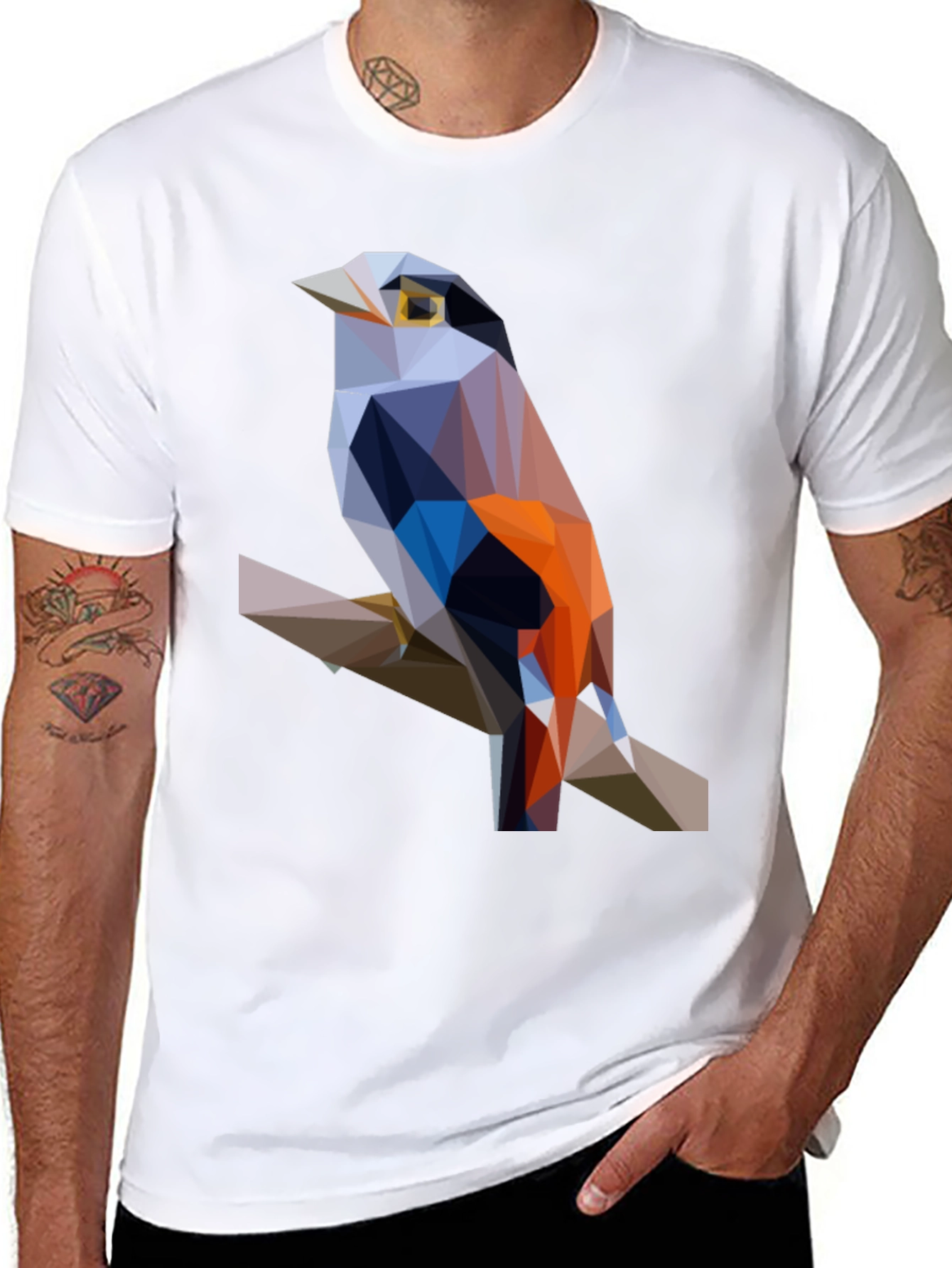 Geometric Bird Print Black T-Shirt