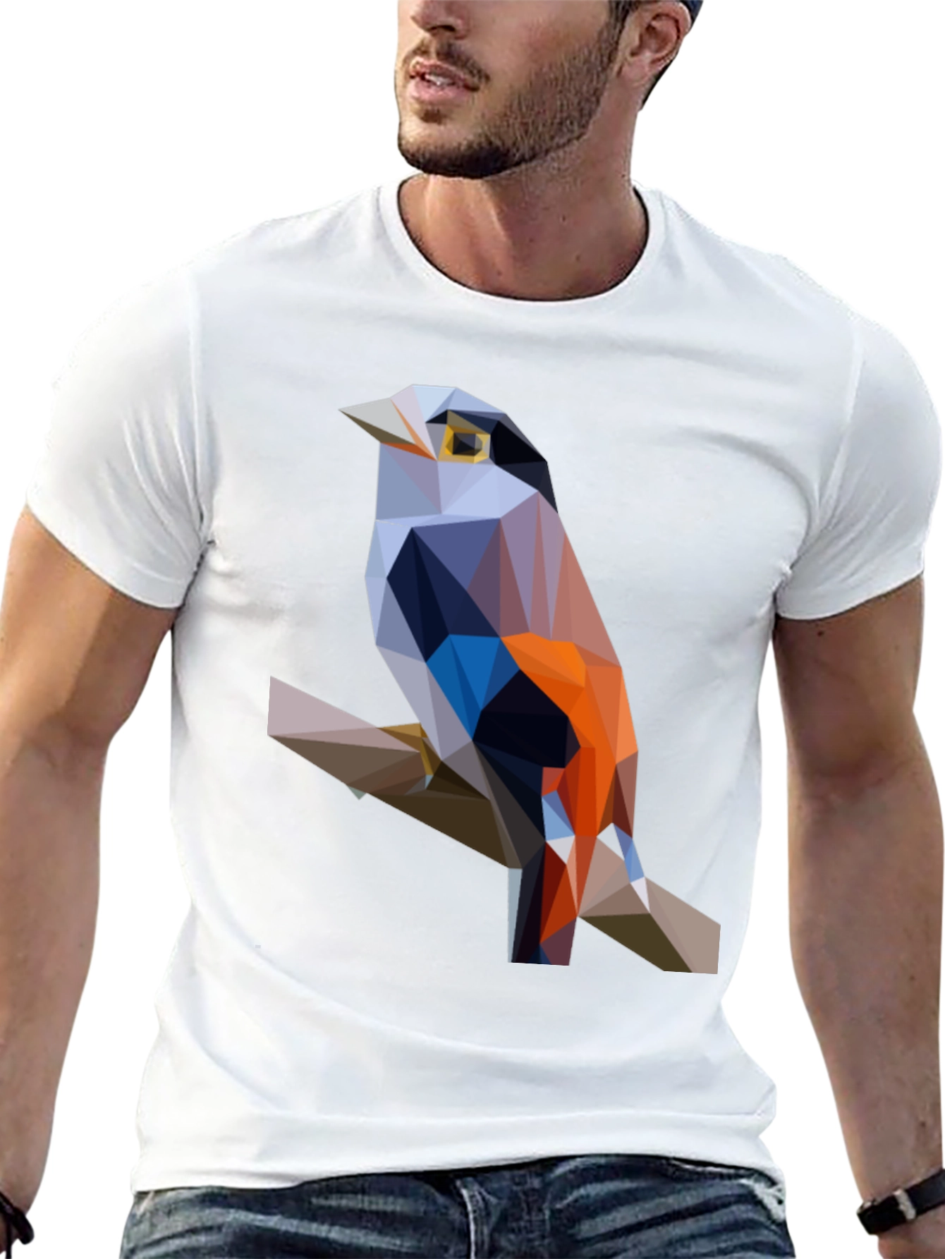 Geometric Bird Print Black T-Shirt