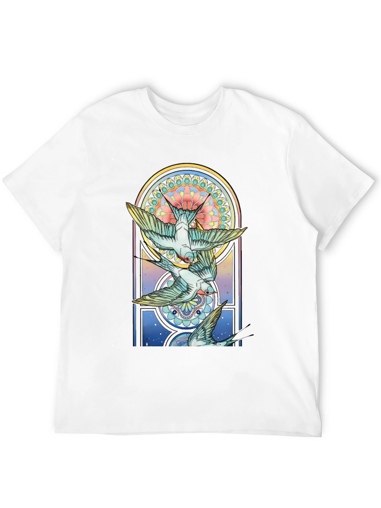 Artistic Bird Print Black Tee