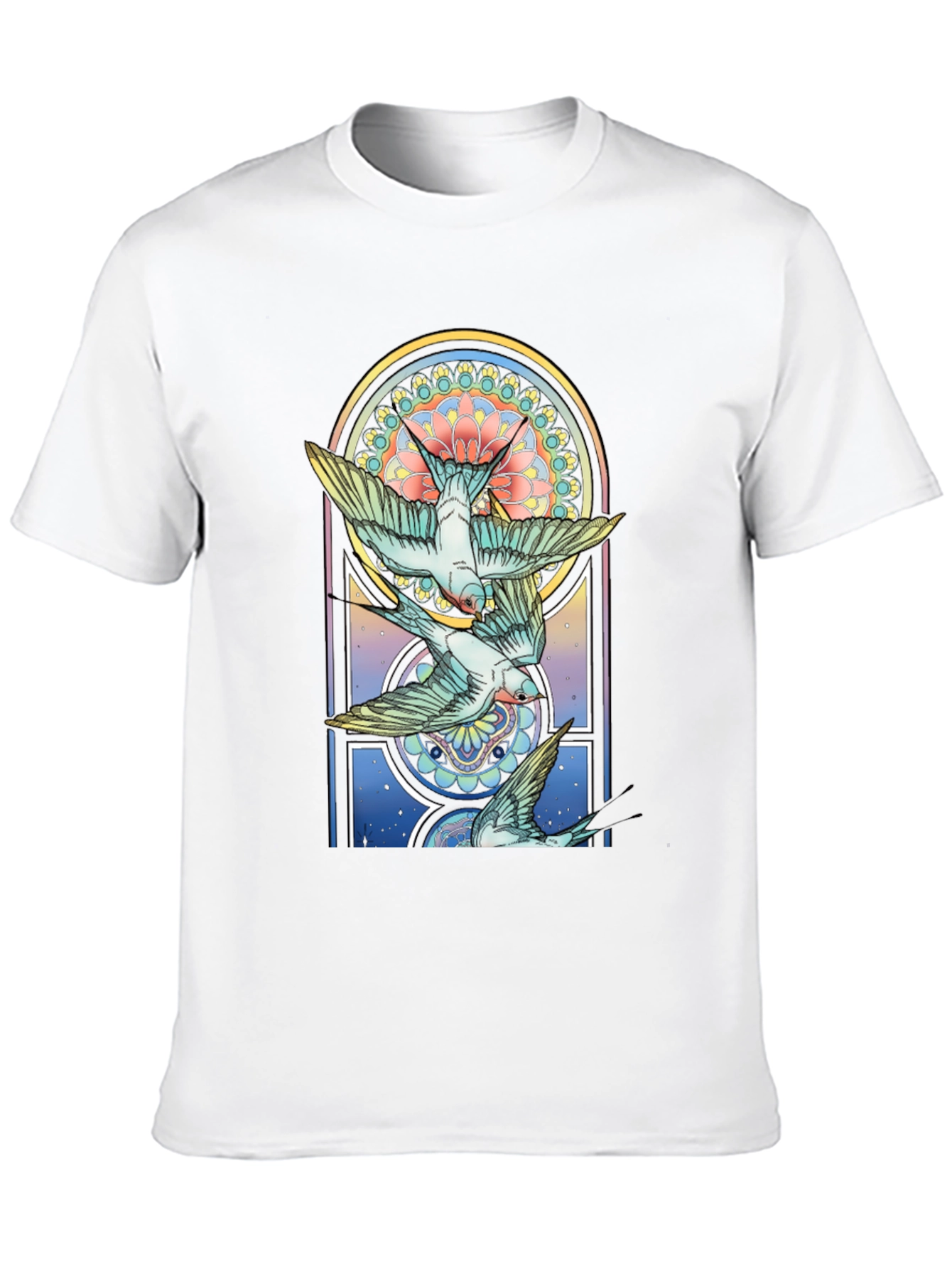 Artistic Bird Print Black Tee