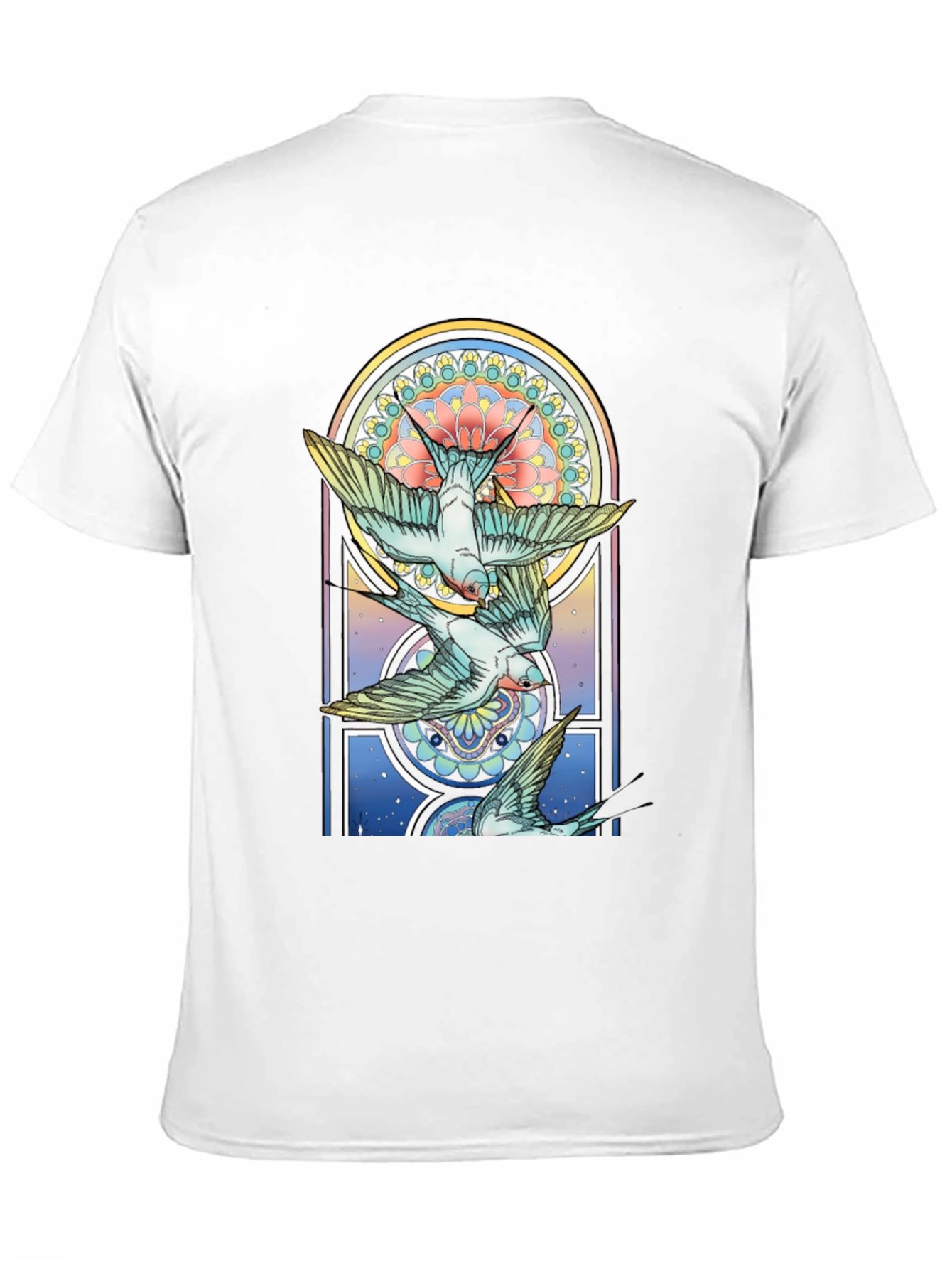 Artistic Bird Print Black Tee