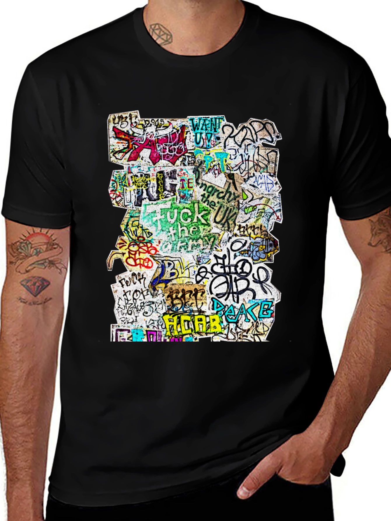 Graffiti Art Print Black T-Shirt