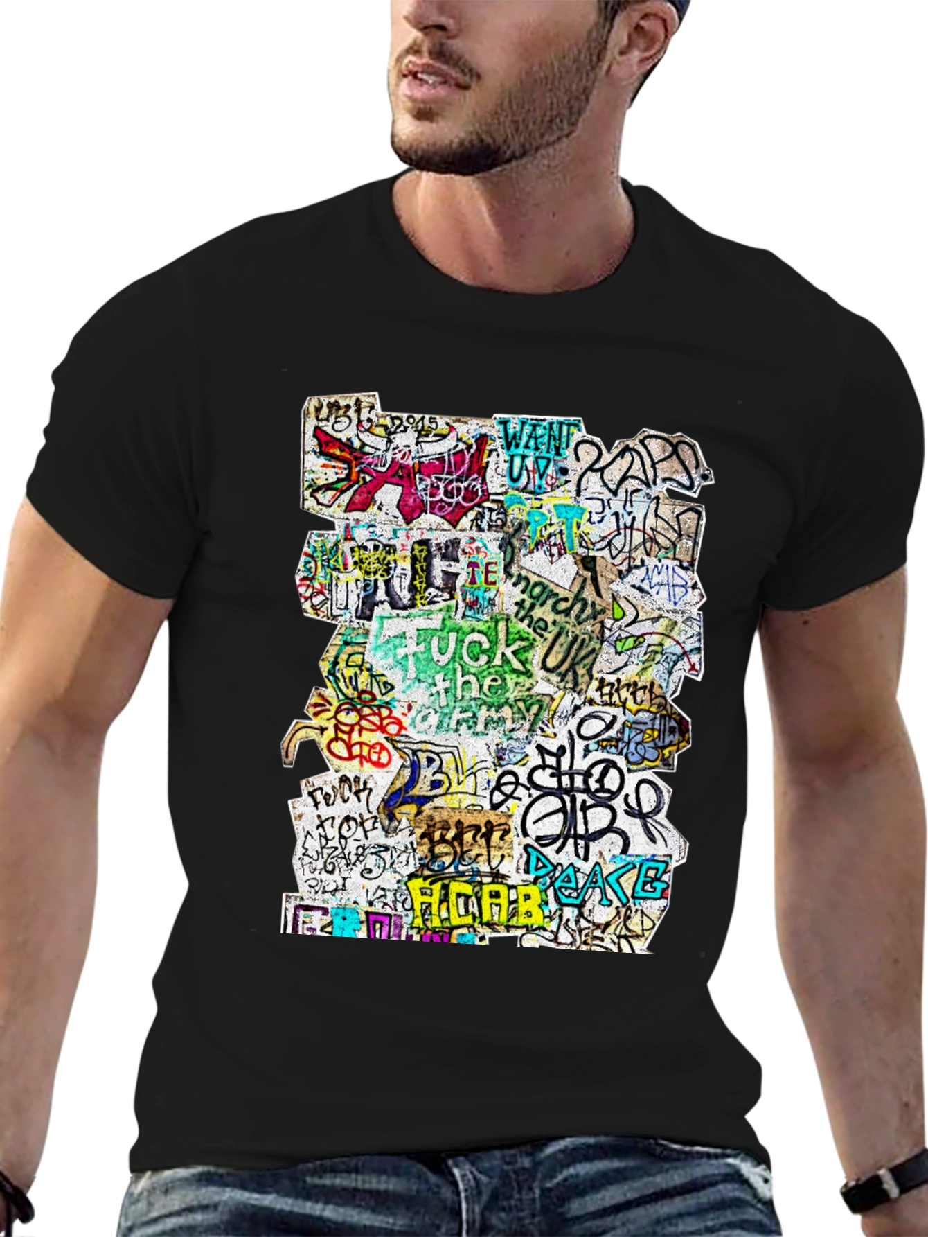 Graffiti Art Print Black T-Shirt
