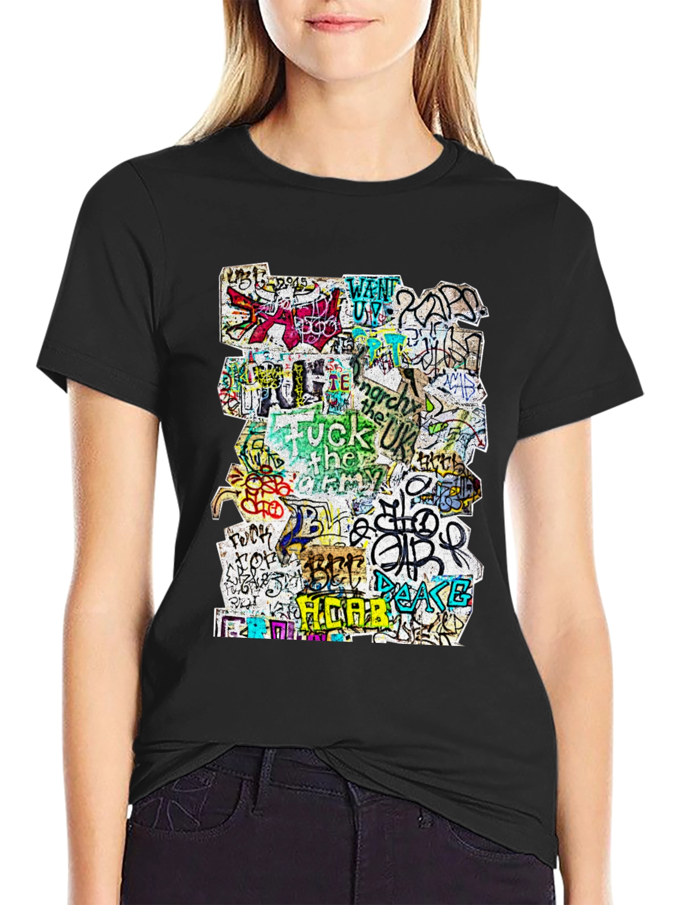 Graffiti Art Print Black T-Shirt