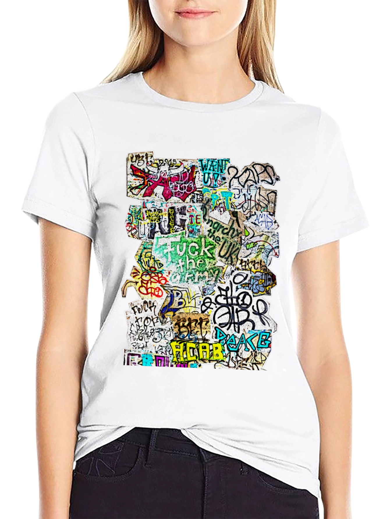 Graffiti Art Print Black T-Shirt