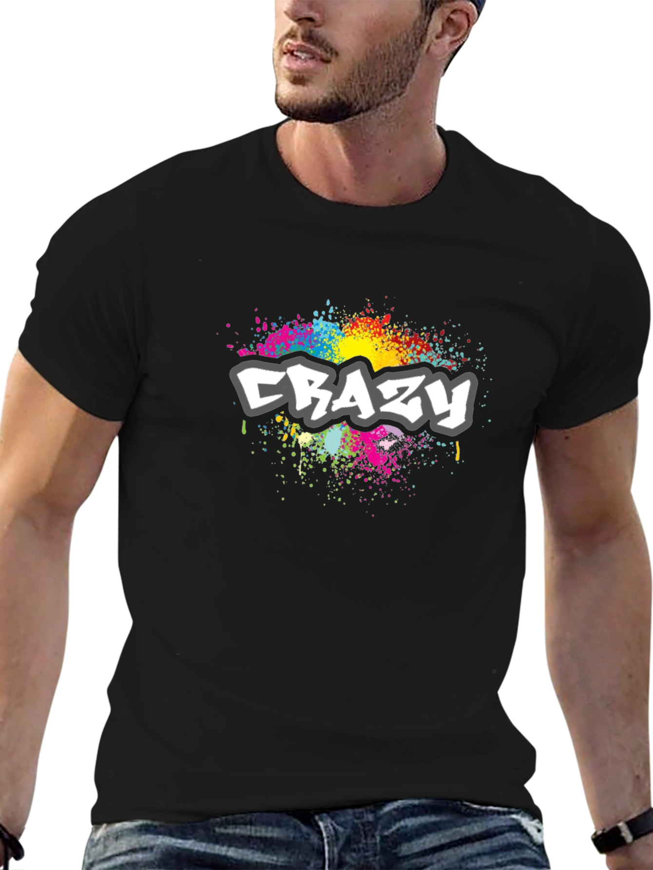 Mens Black Crazy Graphic T-Shirt