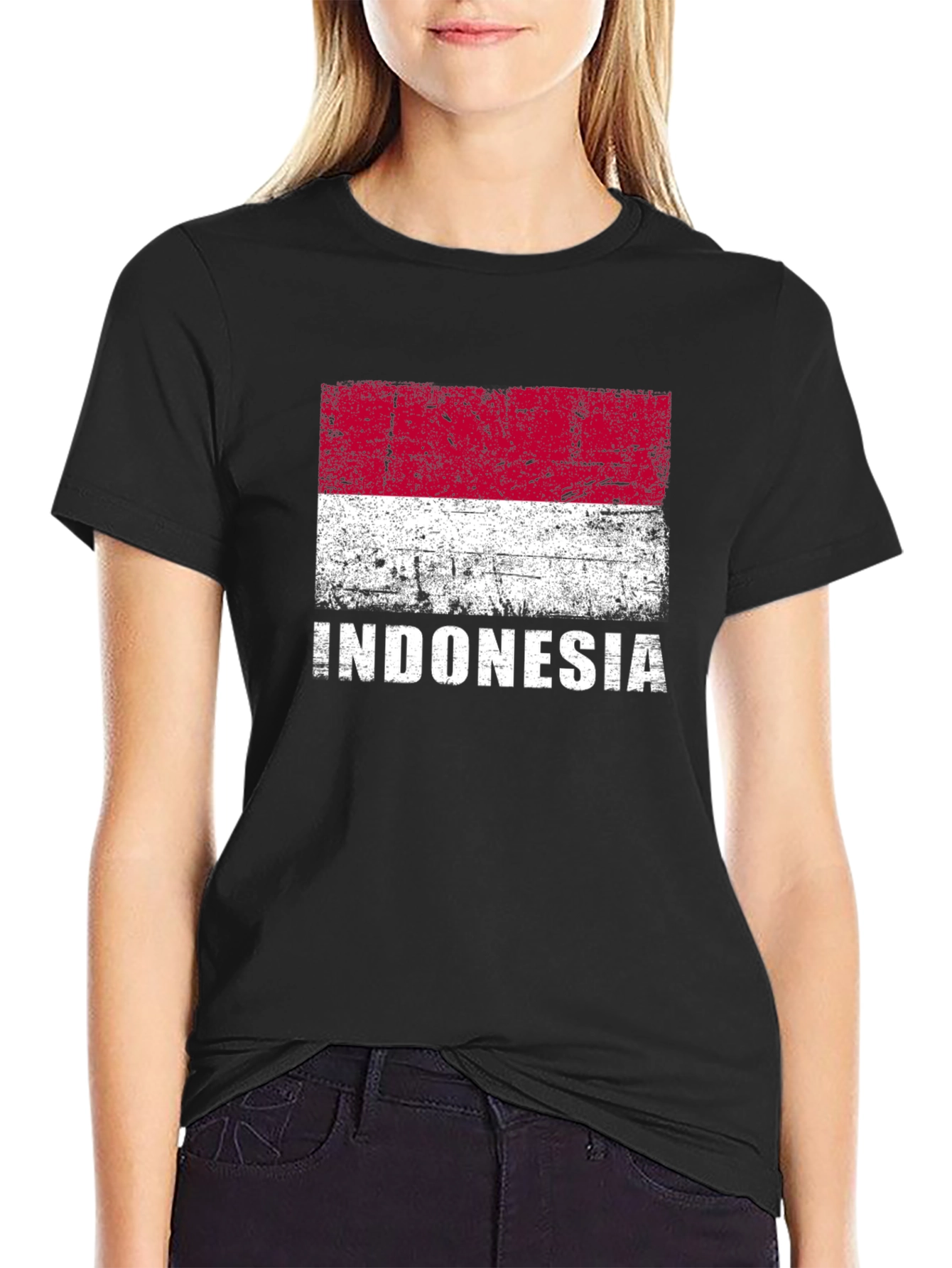 Indonesia Flag Graphic Tee - Black Cotton Shirt