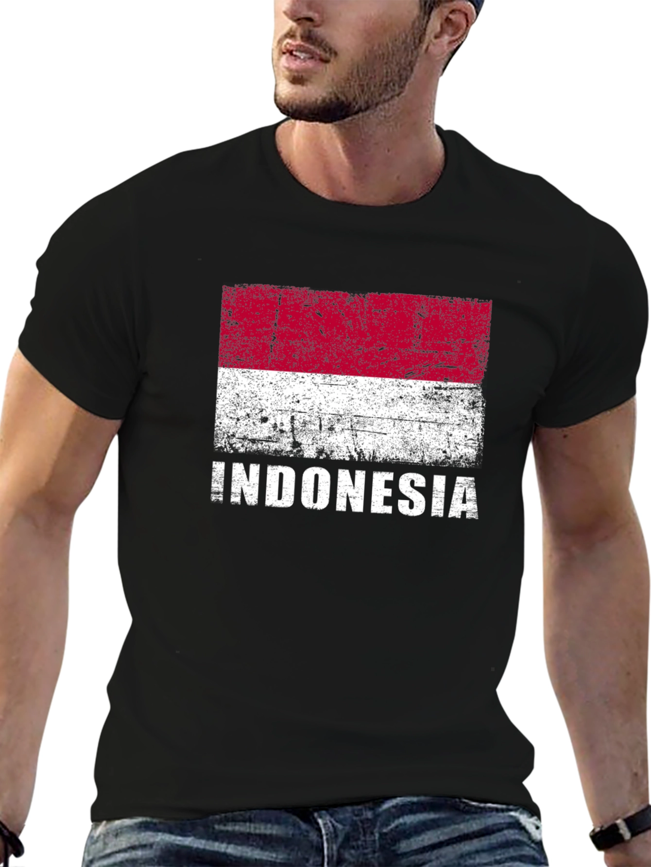 Indonesia Flag Graphic Tee - Black Cotton Shirt